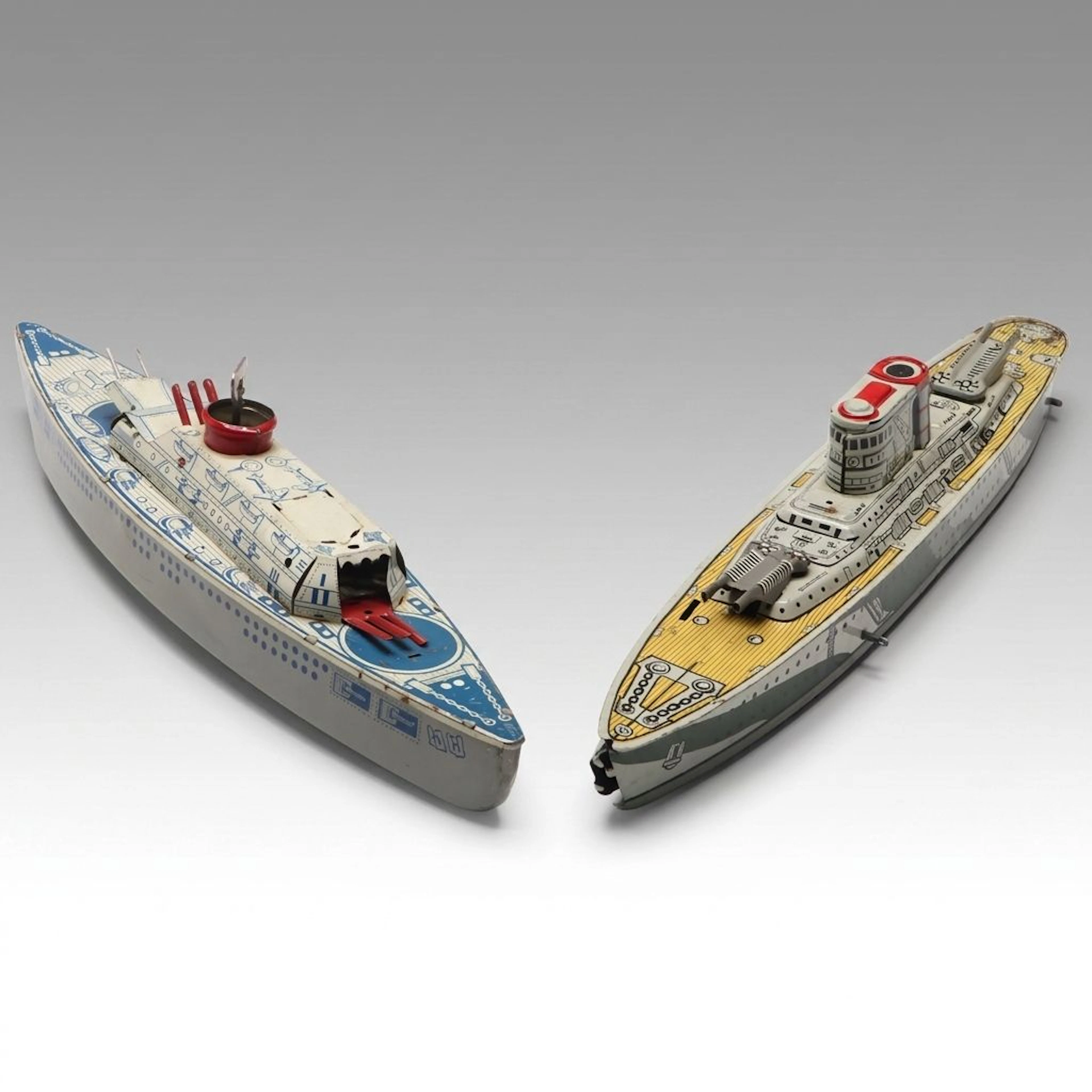 Marx "U.S.S. Washington" and Other Wind-Up Toy Ship, Mid-20th Century