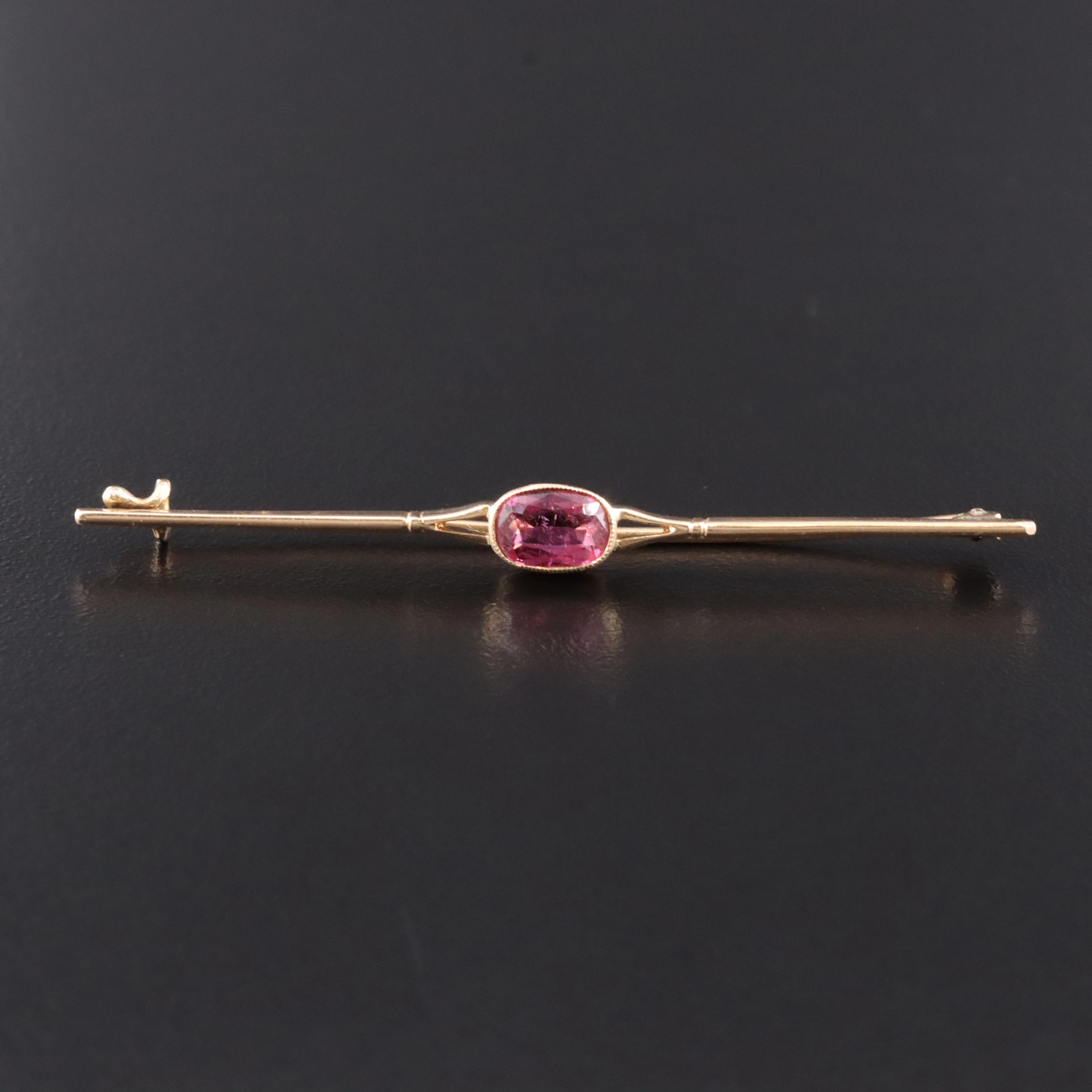 Polish 14K Pink Tourmaline Bar Brooch