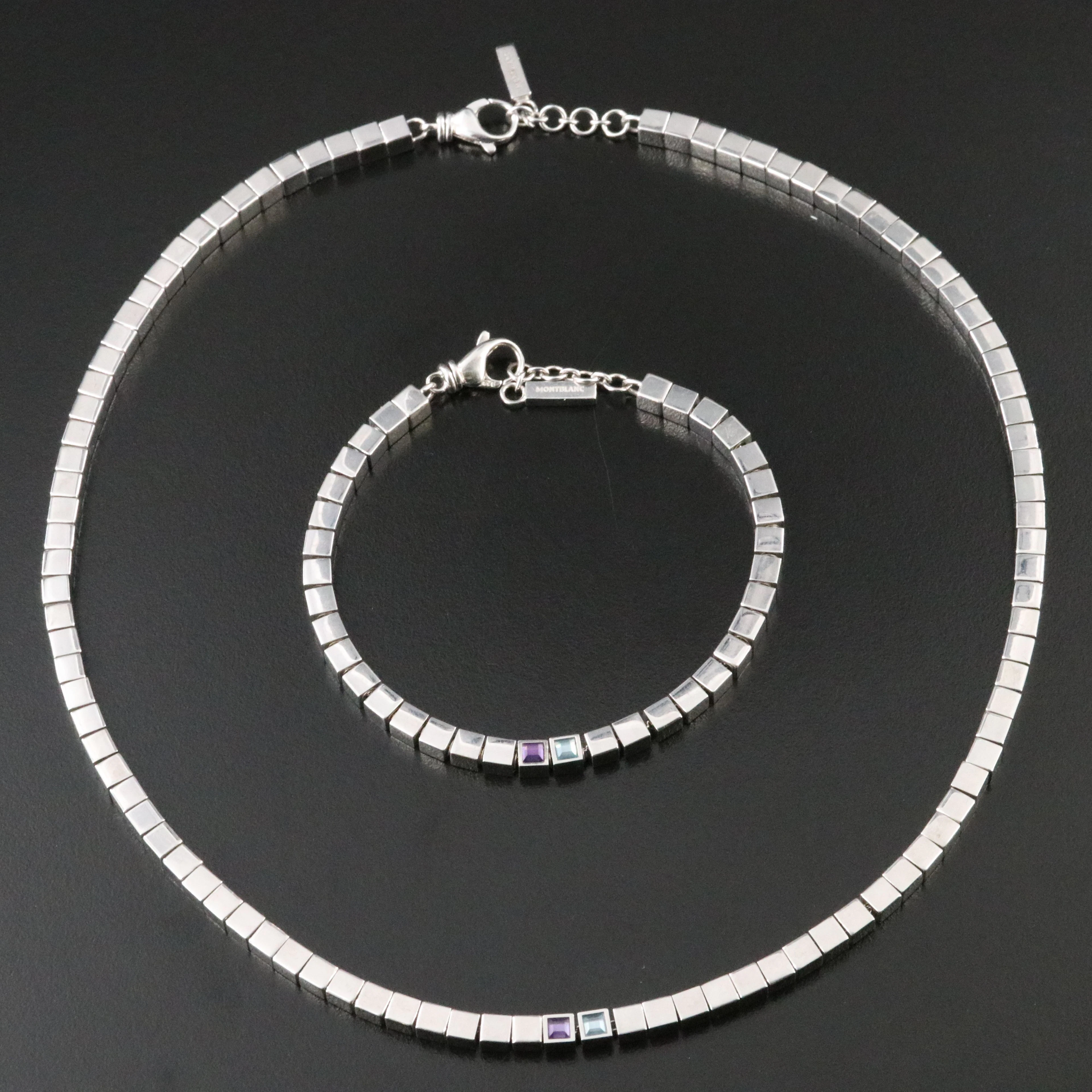 Montblanc Bohème Sterling Cube Bead Necklace and Bracelet with Gemstone Accents