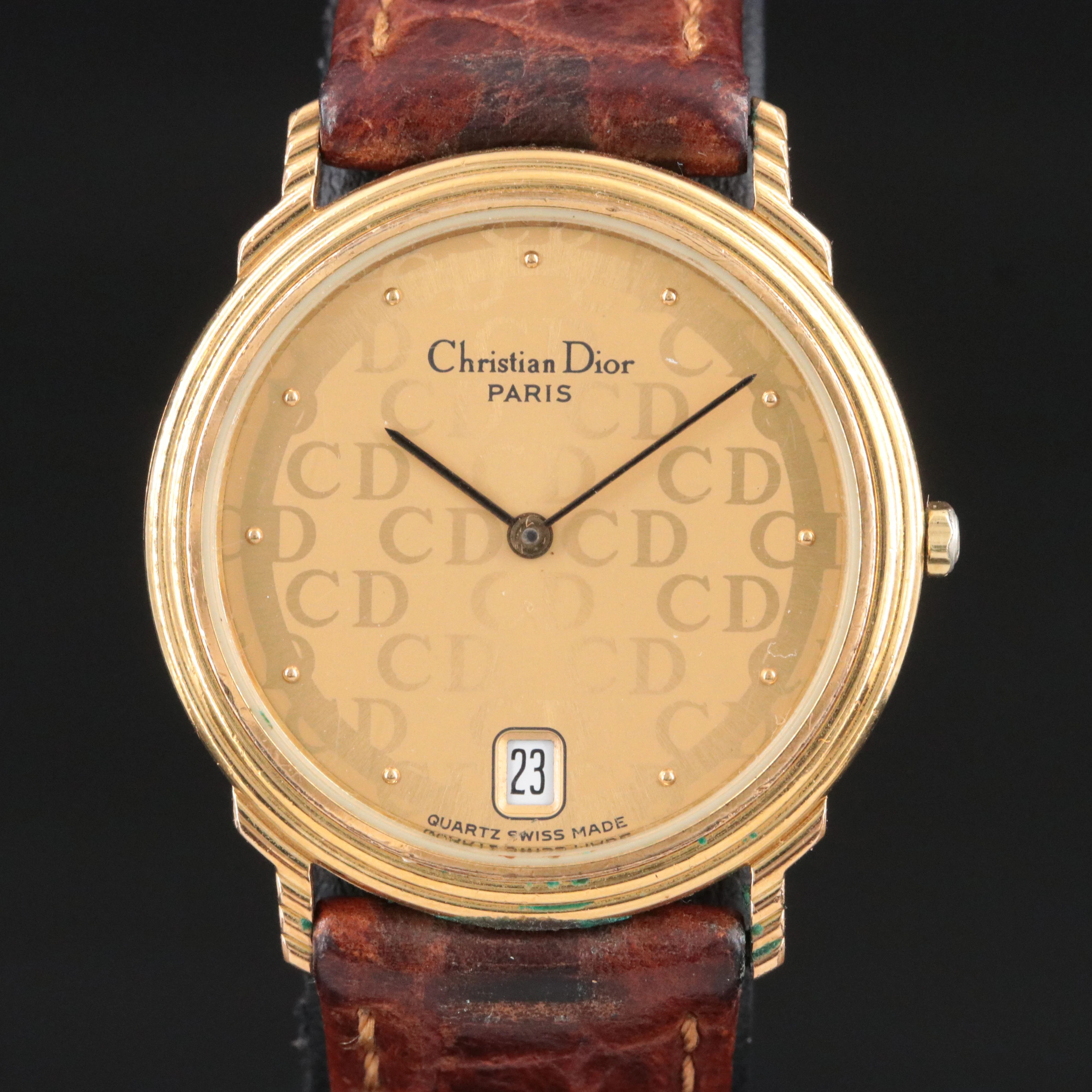 Christian Dior Gold Plated Logo Dial Swiss Quartz Watch