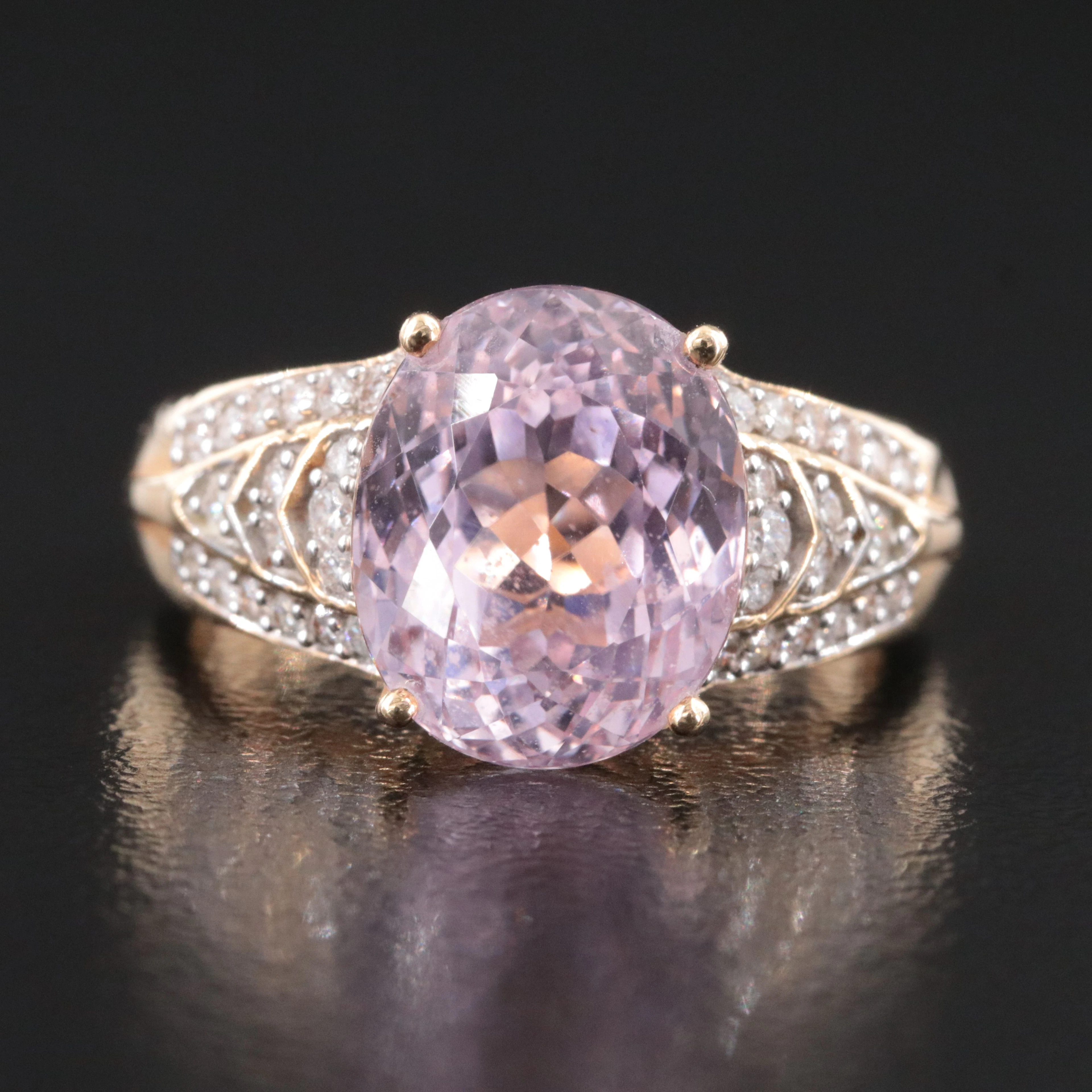 14K Kunzite and Diamond Ring