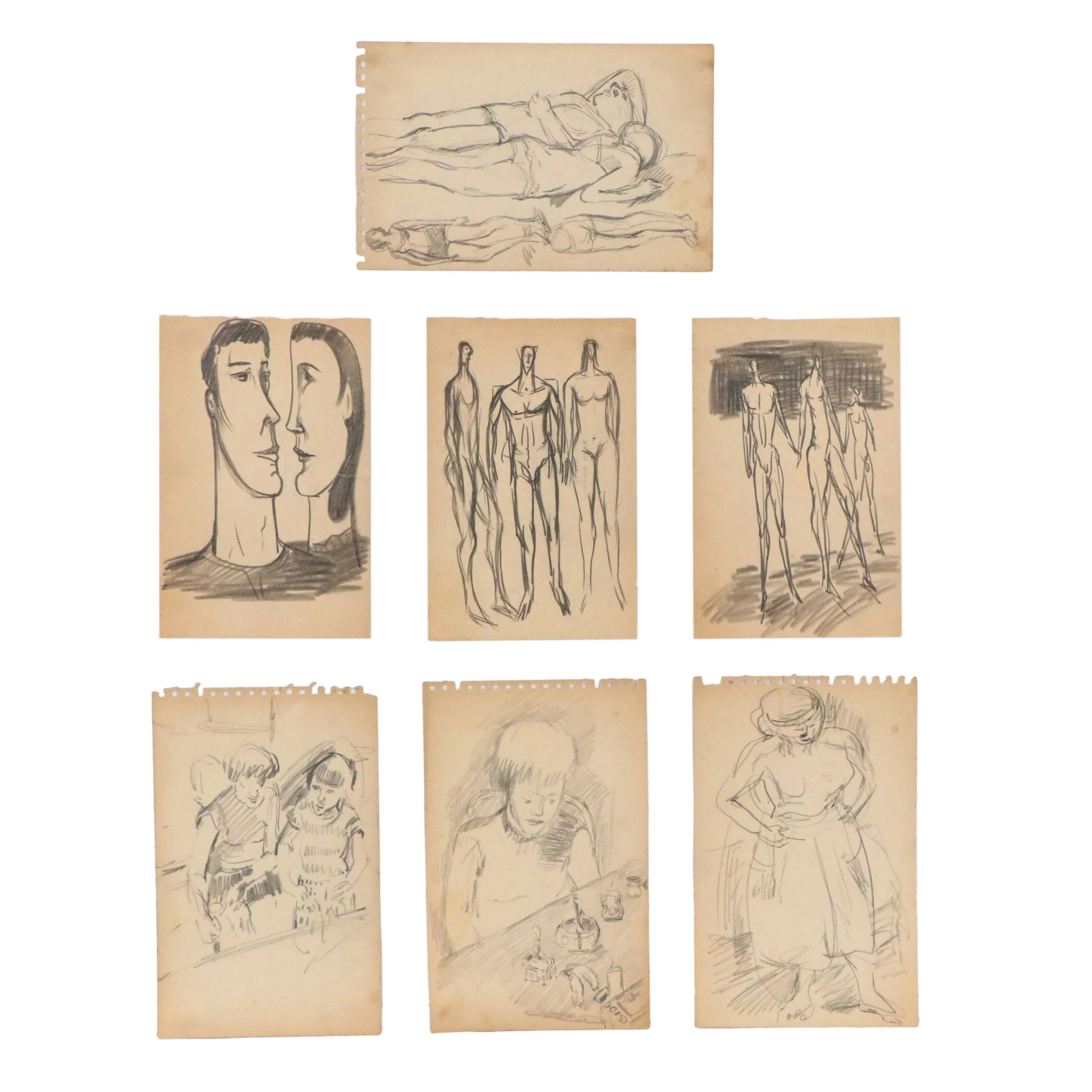 Achillo "Achi" Sullo Graphite Drawings of Abstract Figure Studies