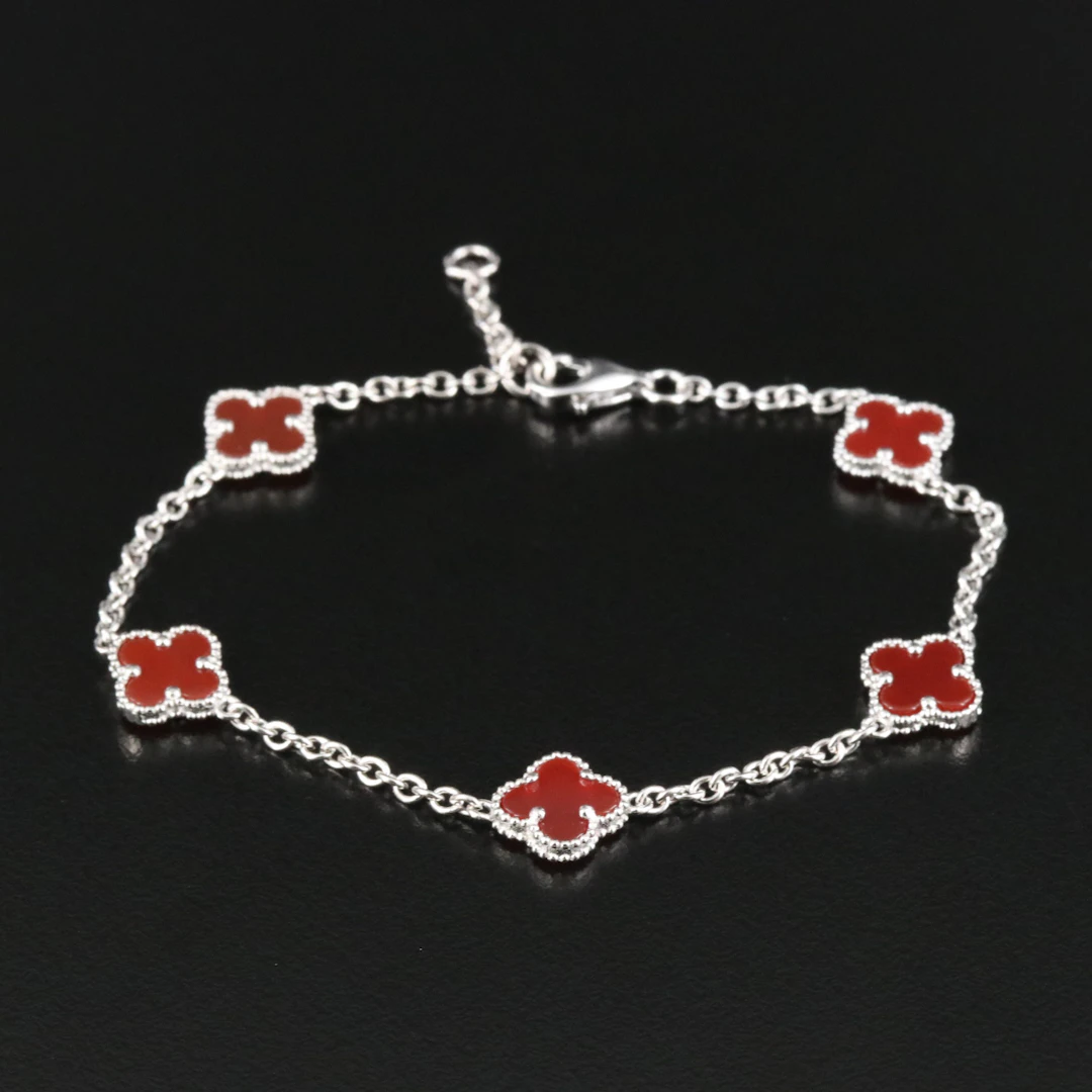 Sterling Carnelian Quatrefoil Station Bracelet
