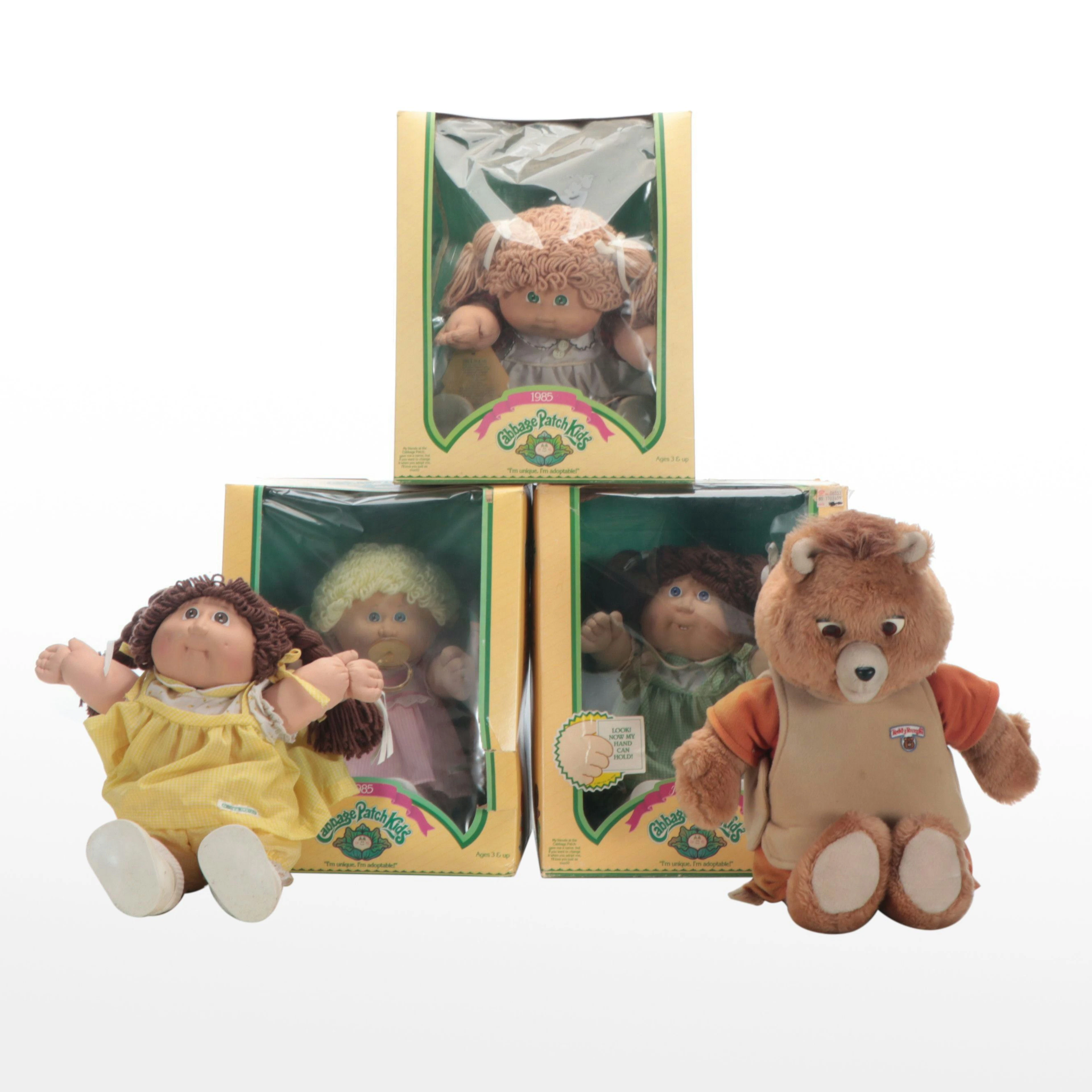 1985 Cabbage Patch Dolls with Teddy Ruxpin Stuffed Bear