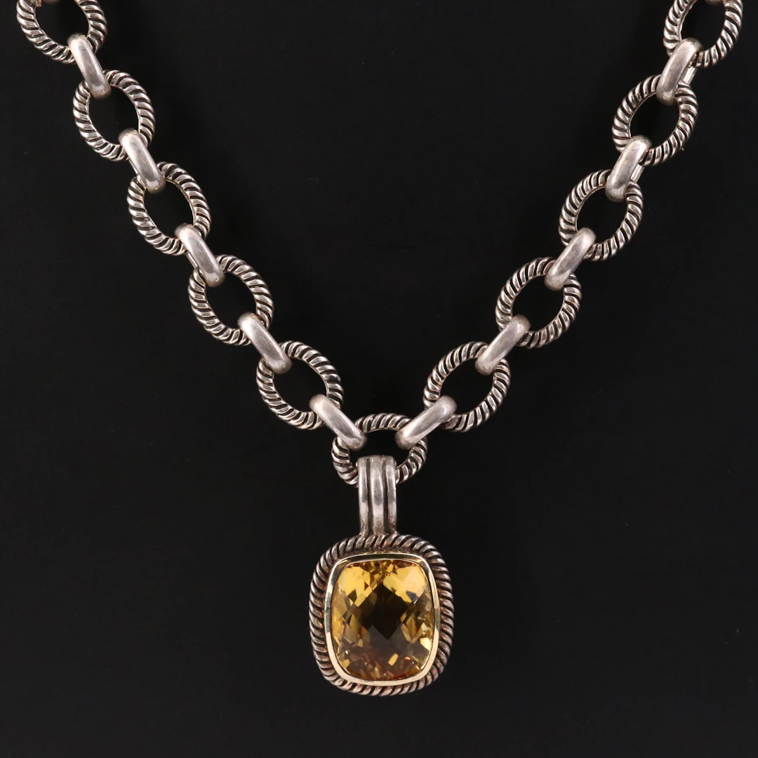 Sterling Citrine Enhancer Pendant with a Toggle Necklace