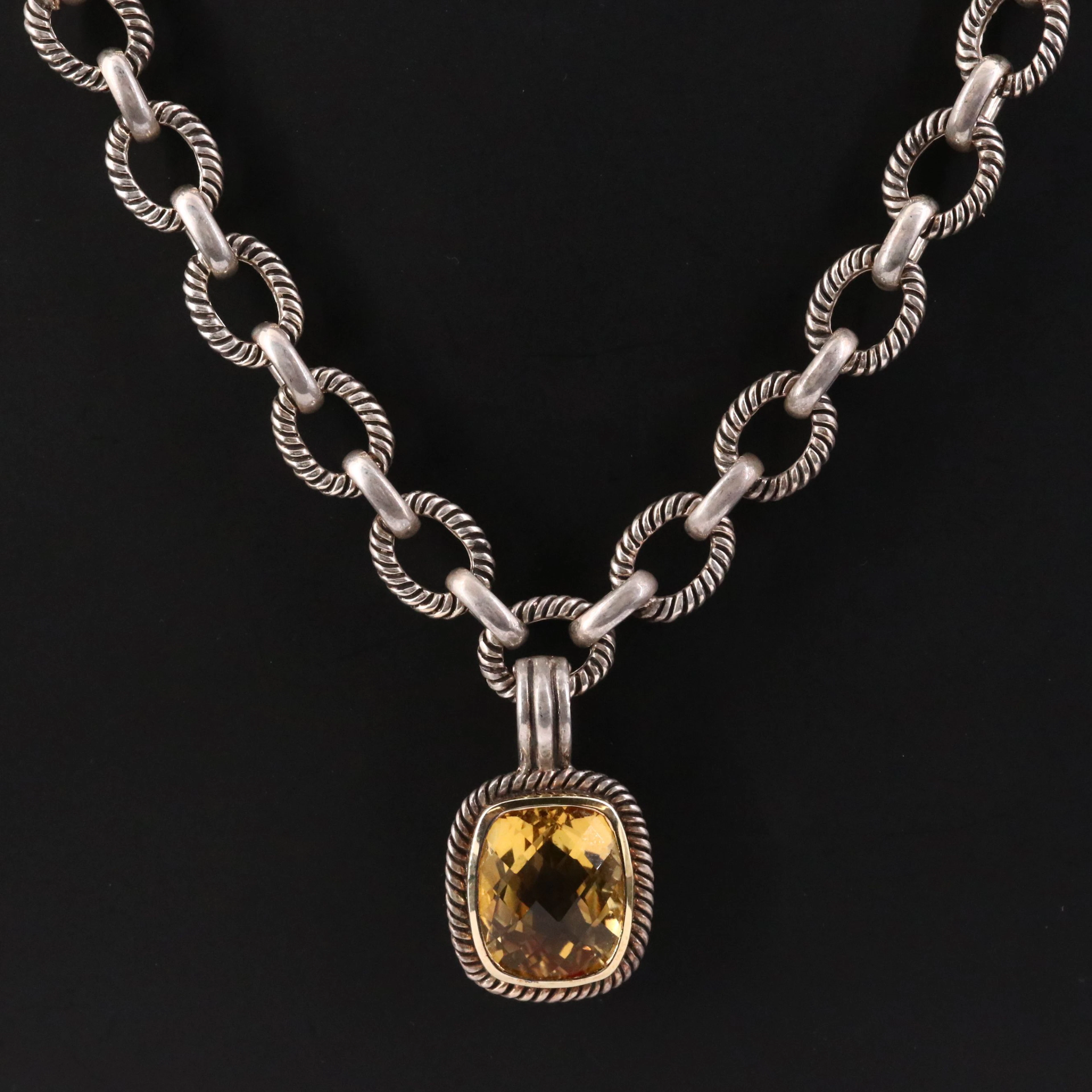 Sterling Citrine Enhancer Pendant with a Toggle Necklace