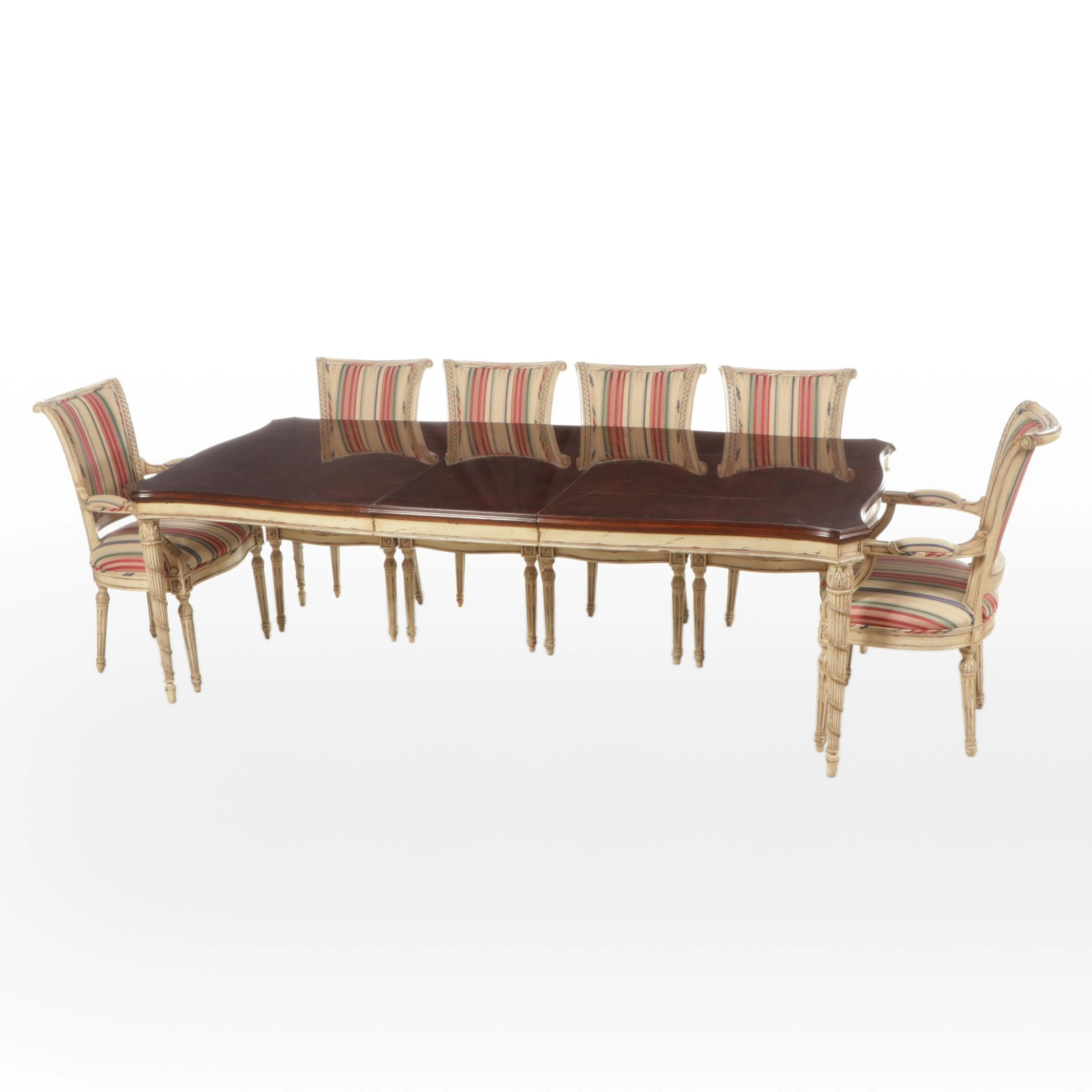 Karges Louis XV Style Parcel-Painted Dining Table and Six Chairs