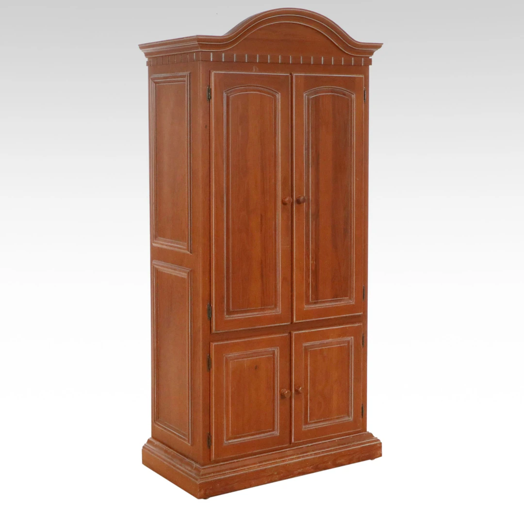 Cherry Finish Bonnet Top Media Armoire, Late 20th Century