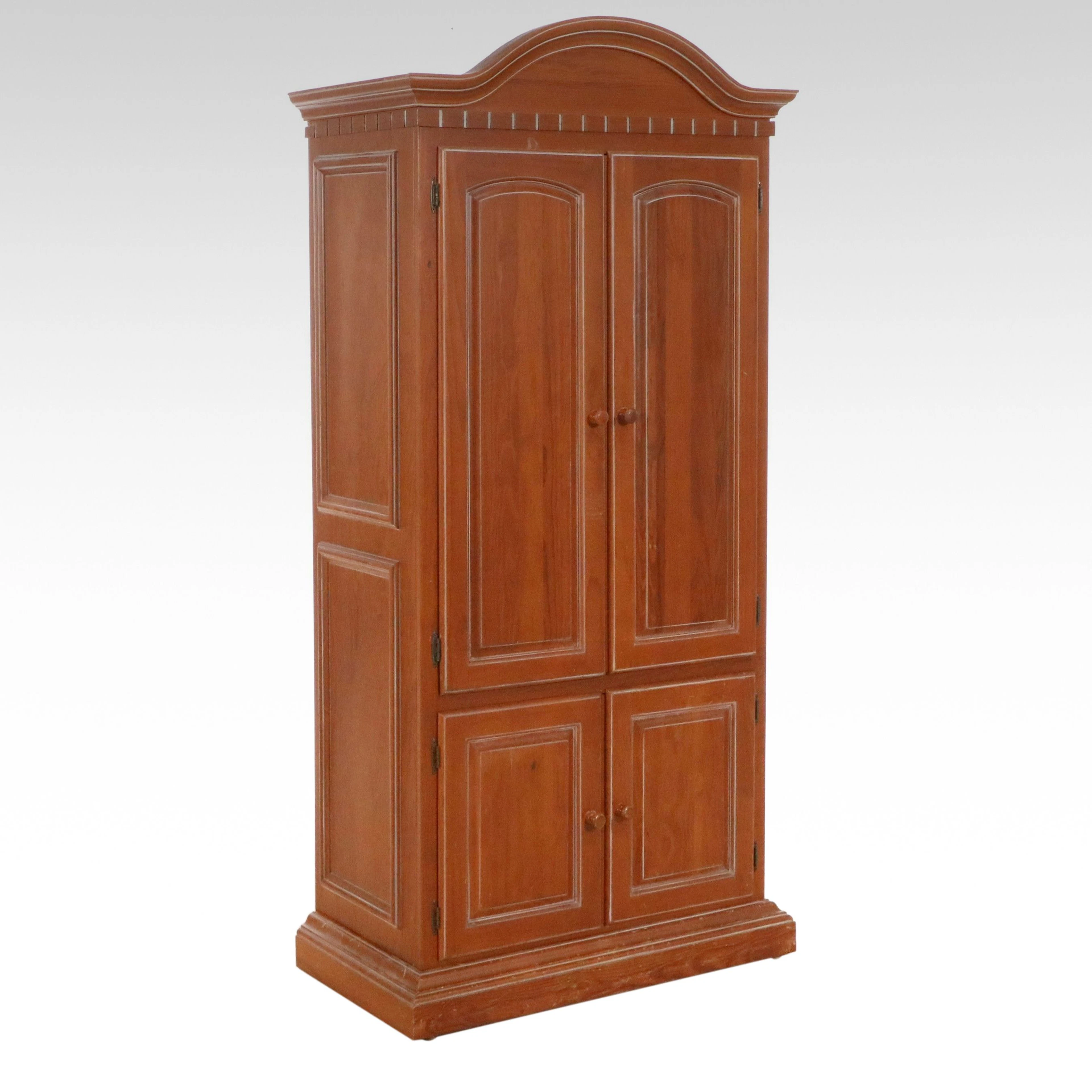 Cherry Finish Bonnet Top Media Armoire, Late 20th Century