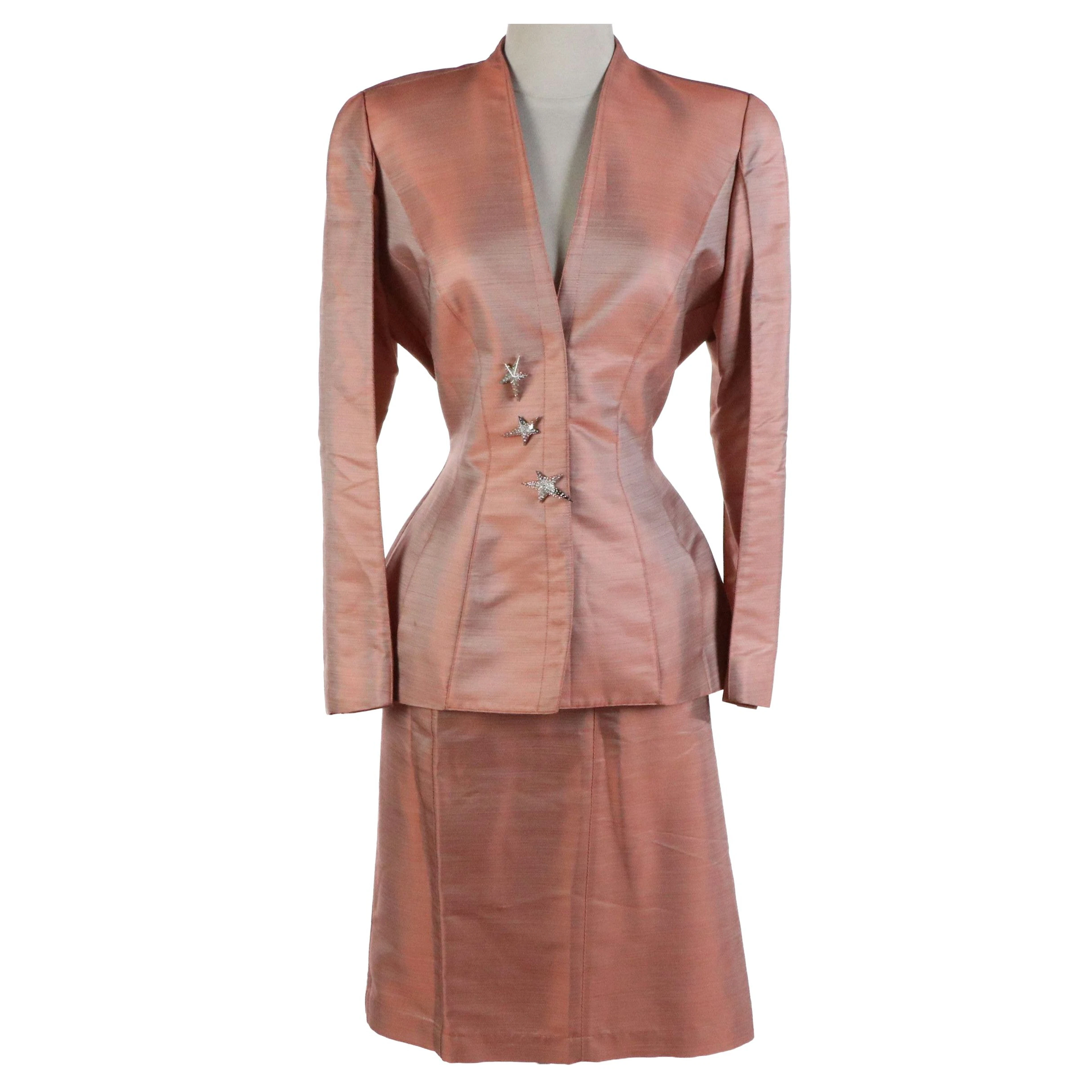 Thierry Mugler Autumn 1997 Blush Pink Skirt Suit with Embellished Star Details