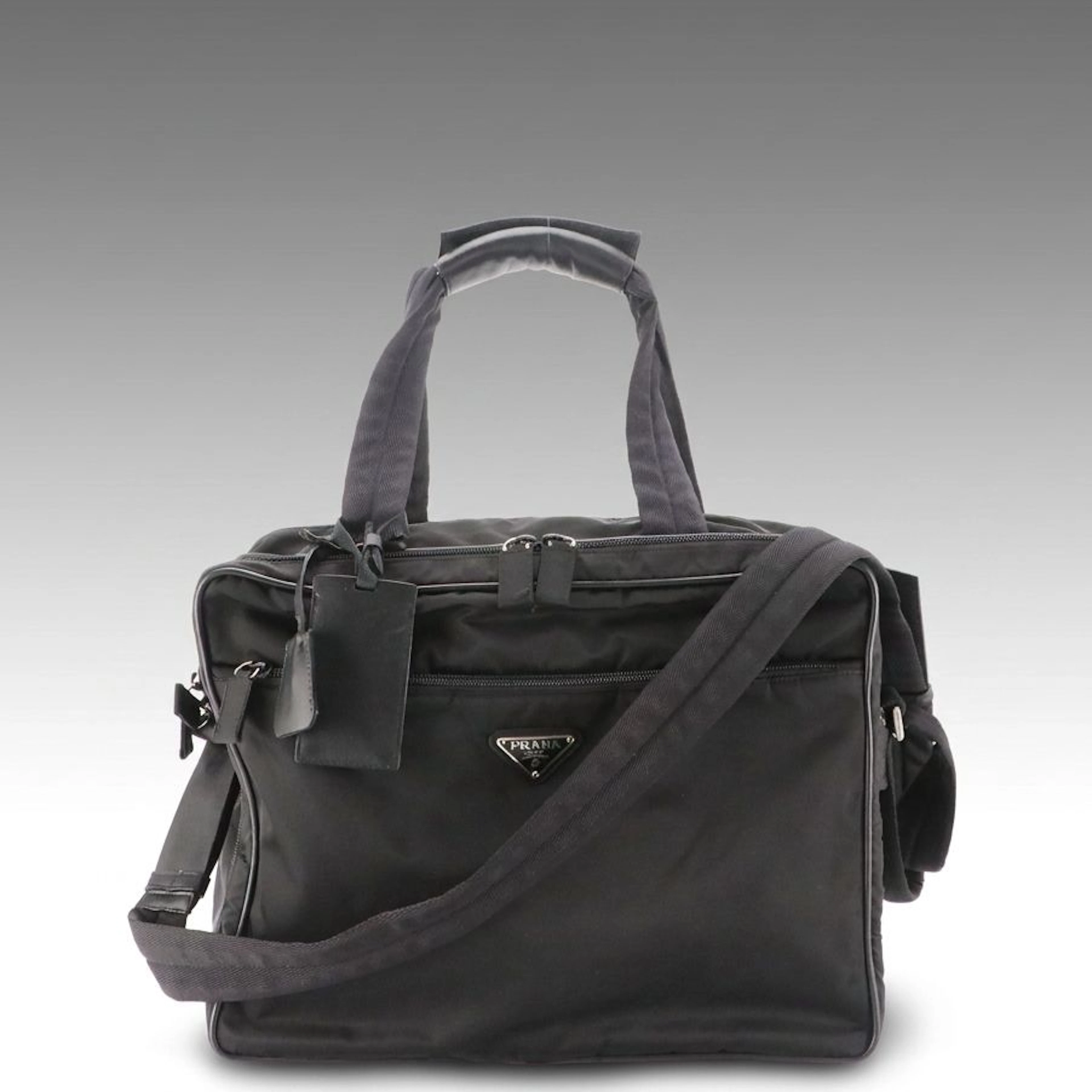 Prada Two-Way Travel Business Bag in Black Tessuto Nylon and Leather