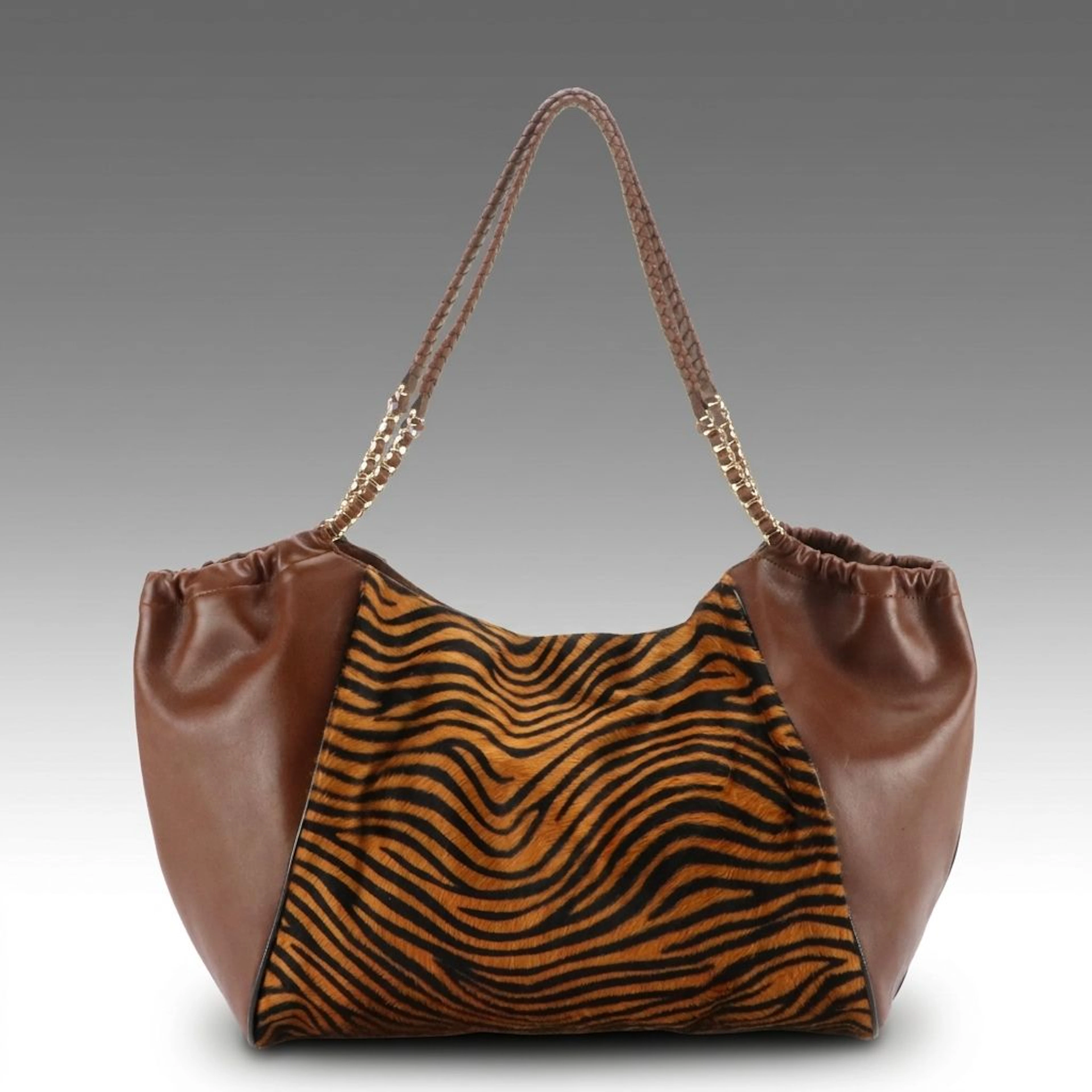 Kate Landry Extra Large Hobo Tote Bag in Zebra Print Calf Hair and