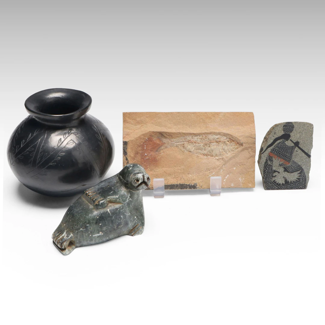 Mata Ortiz Style Blackware Vessel, Knightia Fossil in Matrix and More