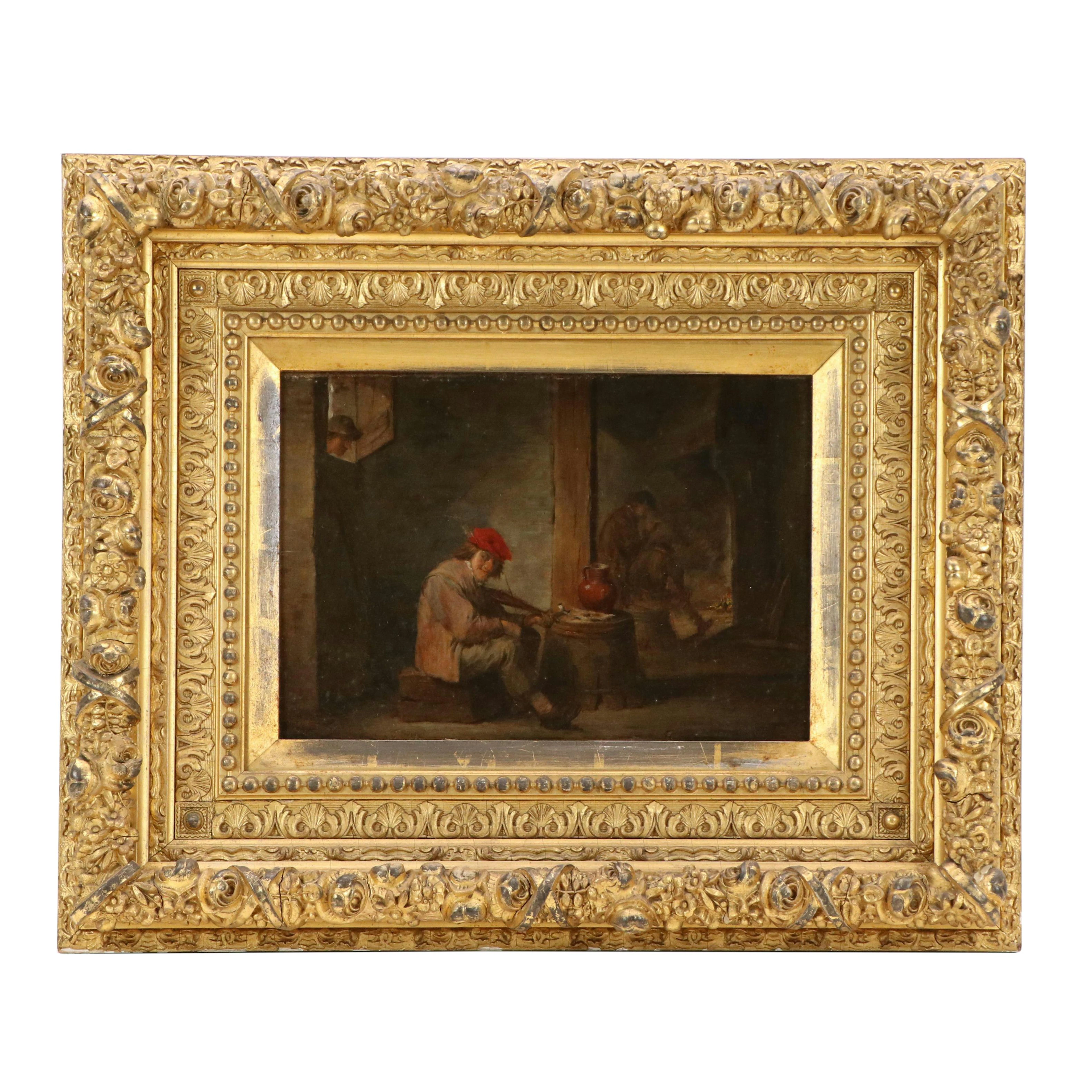 Attributed to David Teniers the Younger Oil Painting "The Fiddler,"