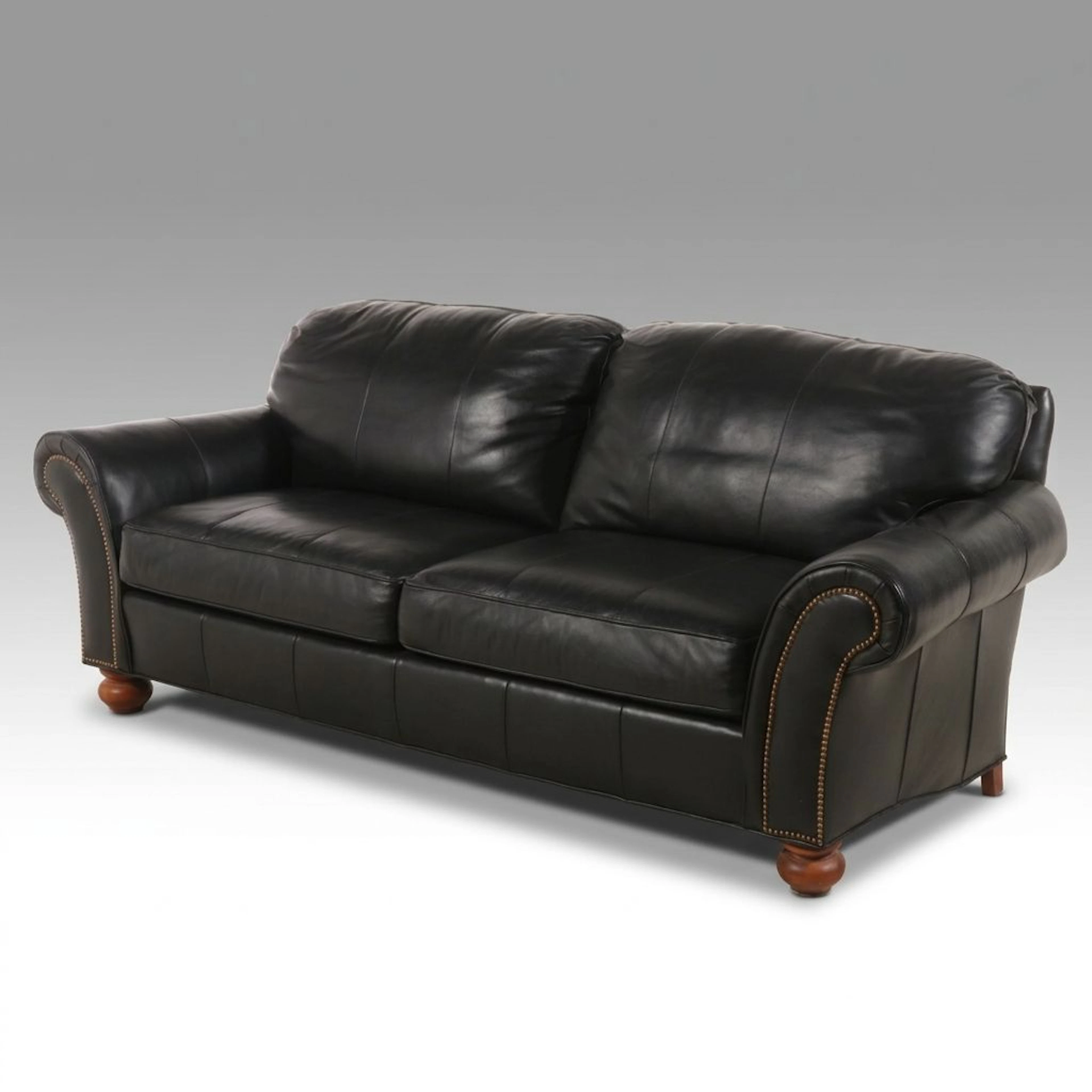 Pennsylvania House Black Leather Sofa, Late 20th Century