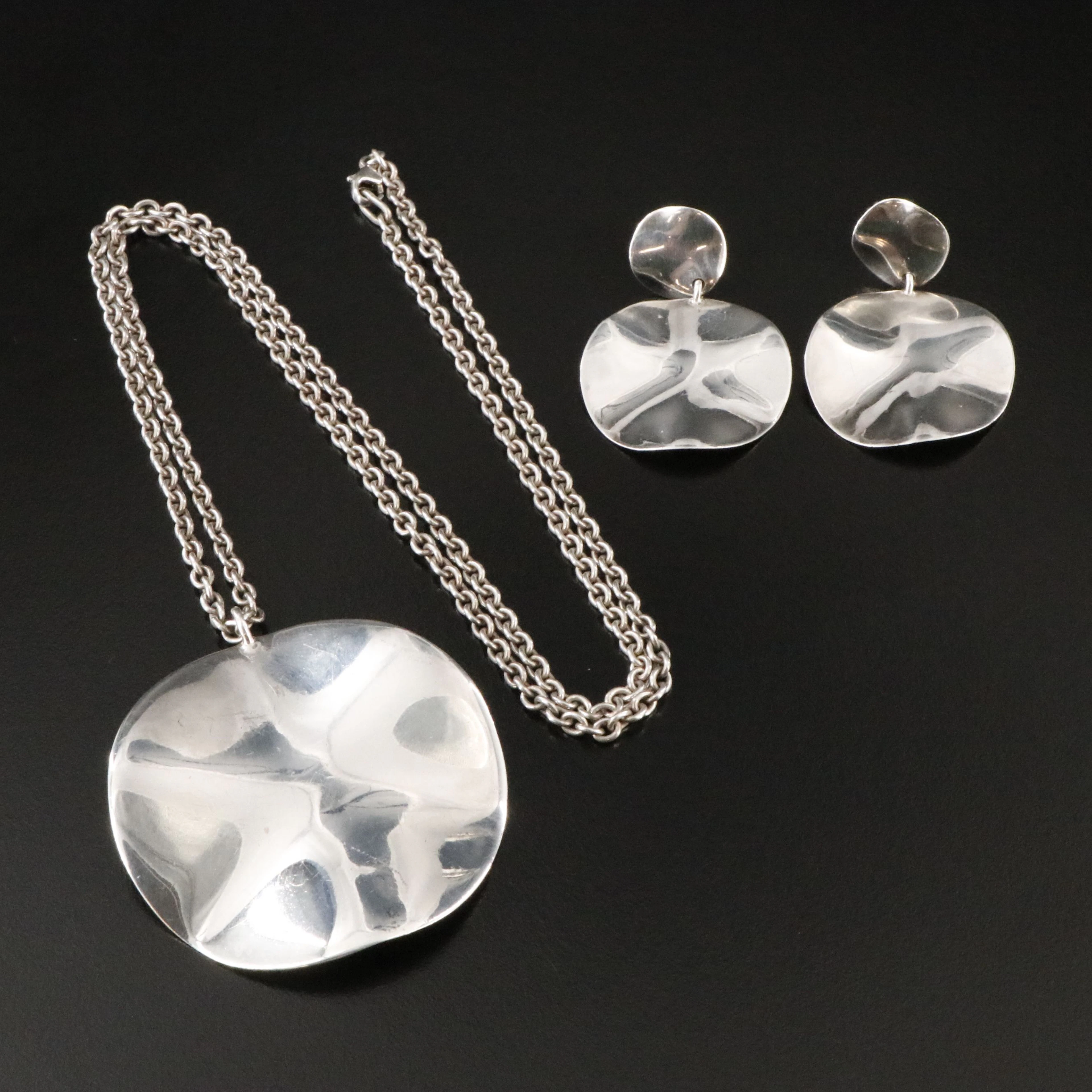 Ippolita Glamazon Sterling Wavy Disc Necklace and Earrings