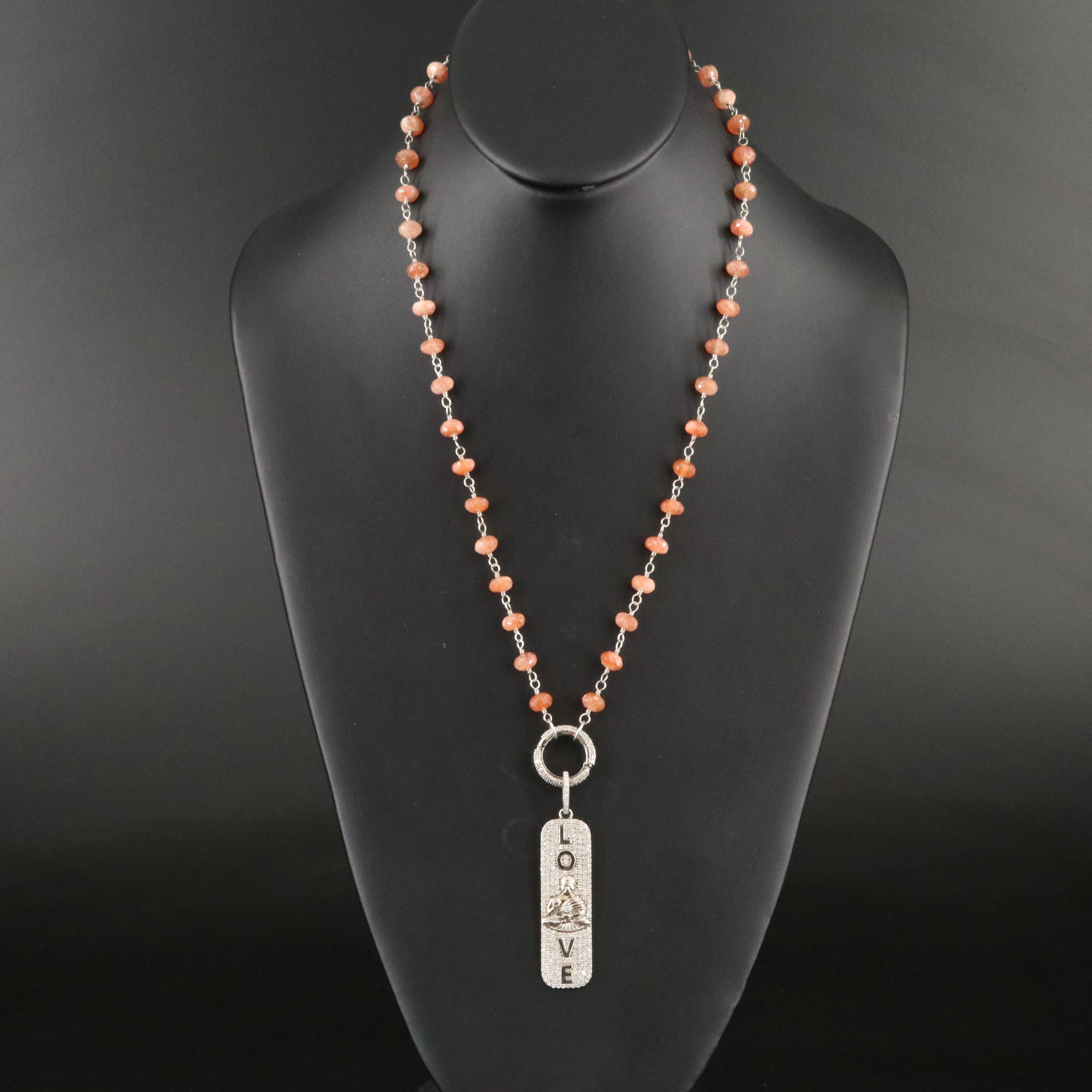Sheryl Lowe Sterling Buddha Love Sunstone and Diamond Necklace