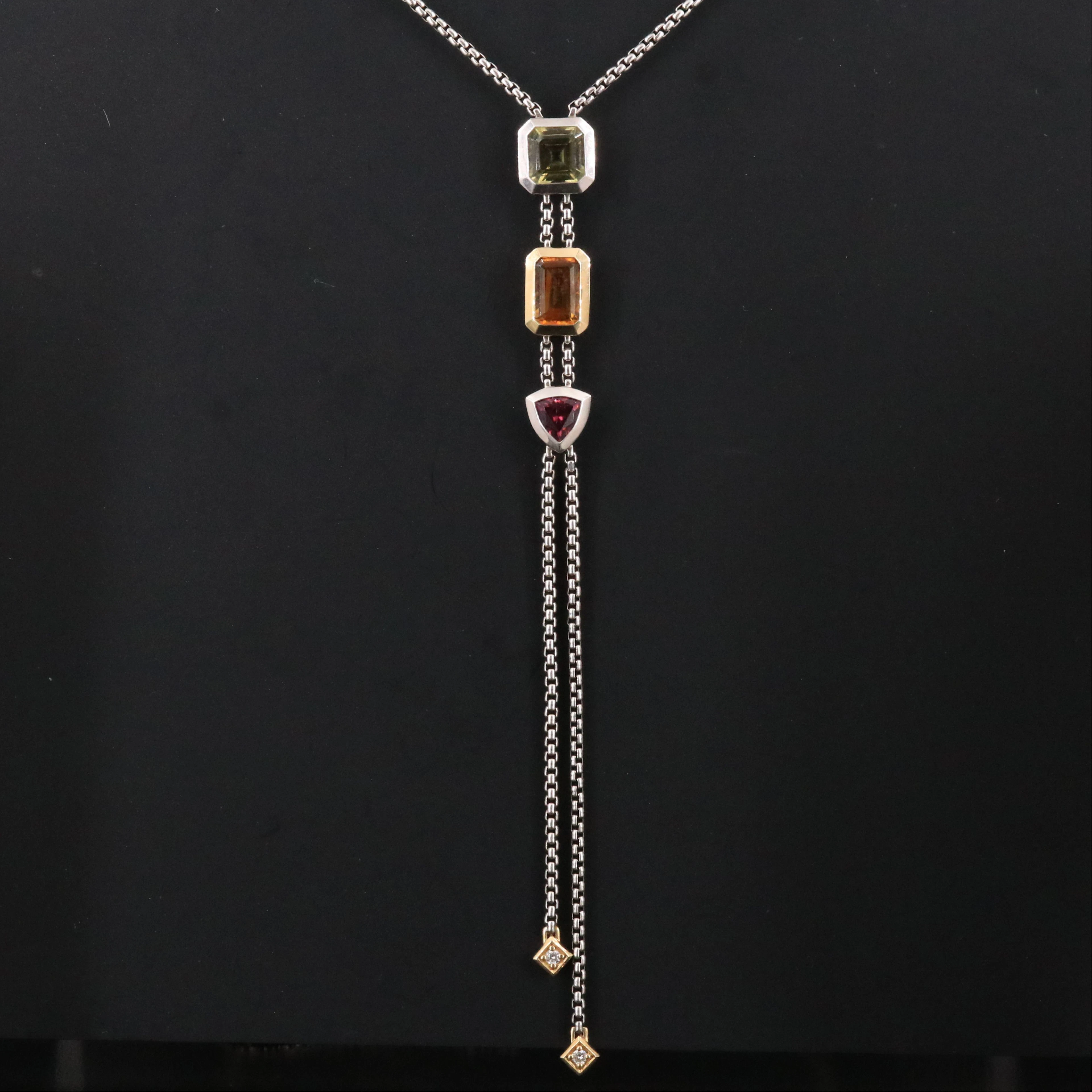 David Yurman Sterling Gemstone Lariat Necklace with 18K Accents
