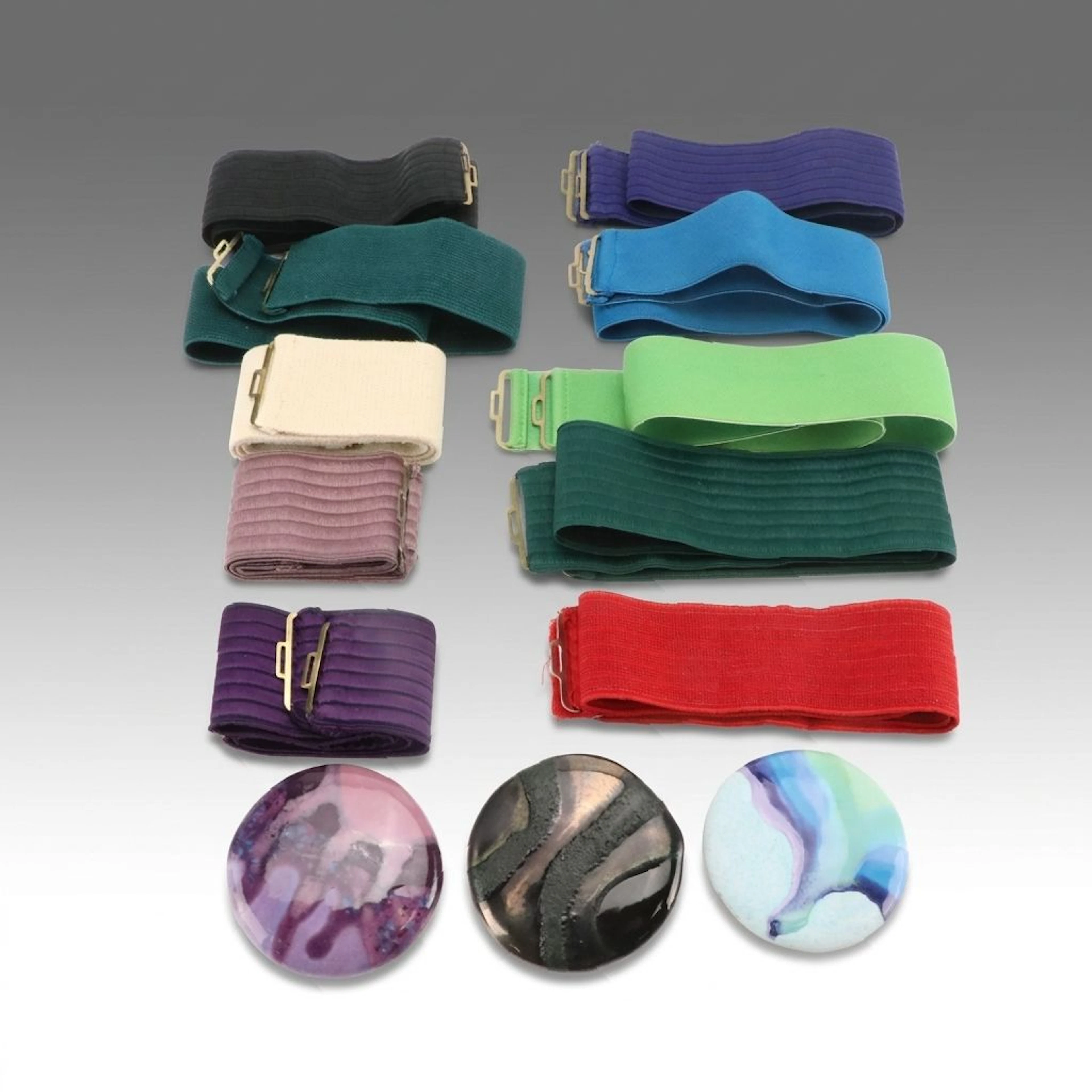 Art Pottery Buckles with Multi Color Elastic Belts