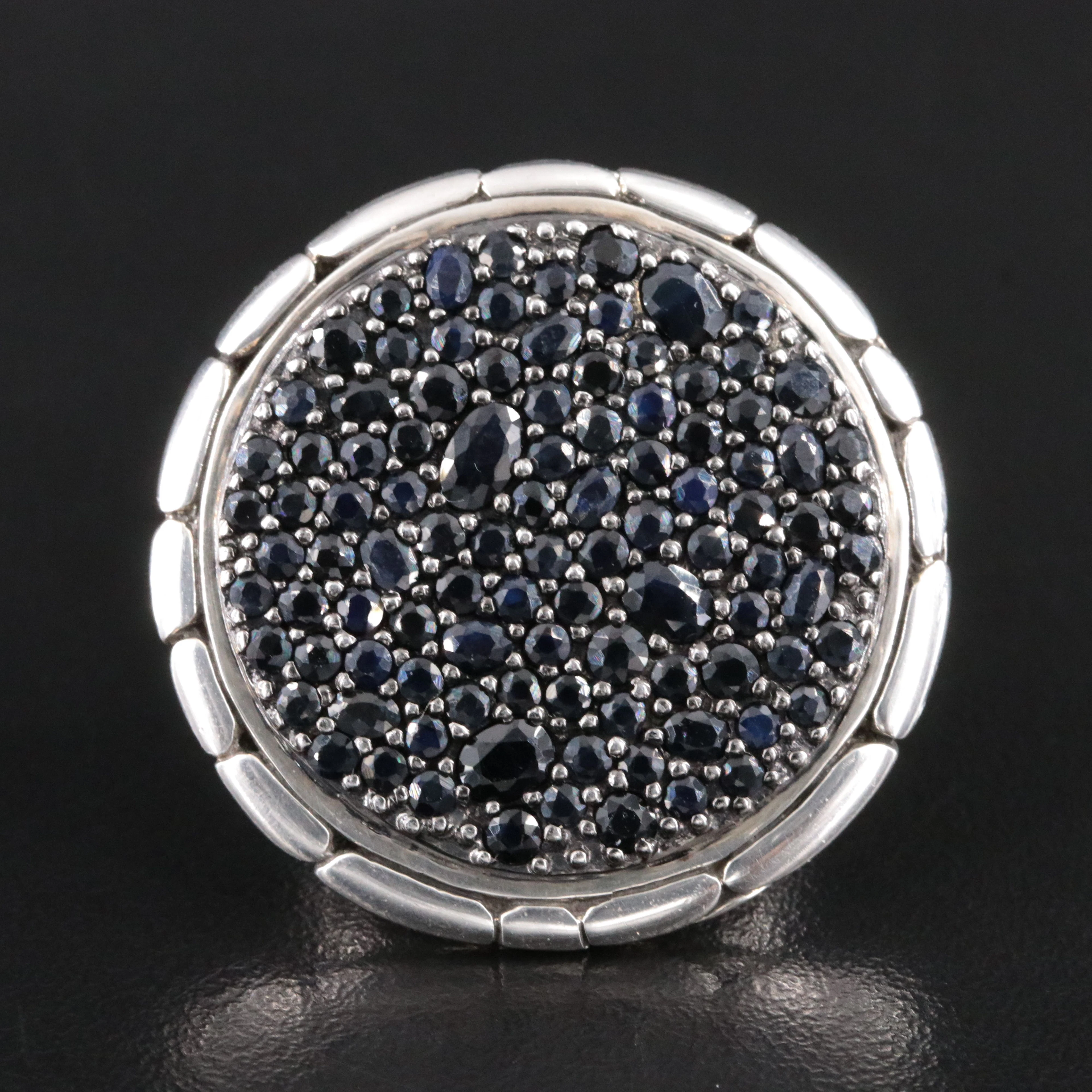 John Hardy Kali Lava Sterling and Black Sapphire Disc Ring