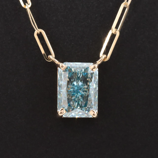 14K 2.24 CT Lab Grown Fancy Vivid Blue Diamond Solitaire Necklace w/IGI Report