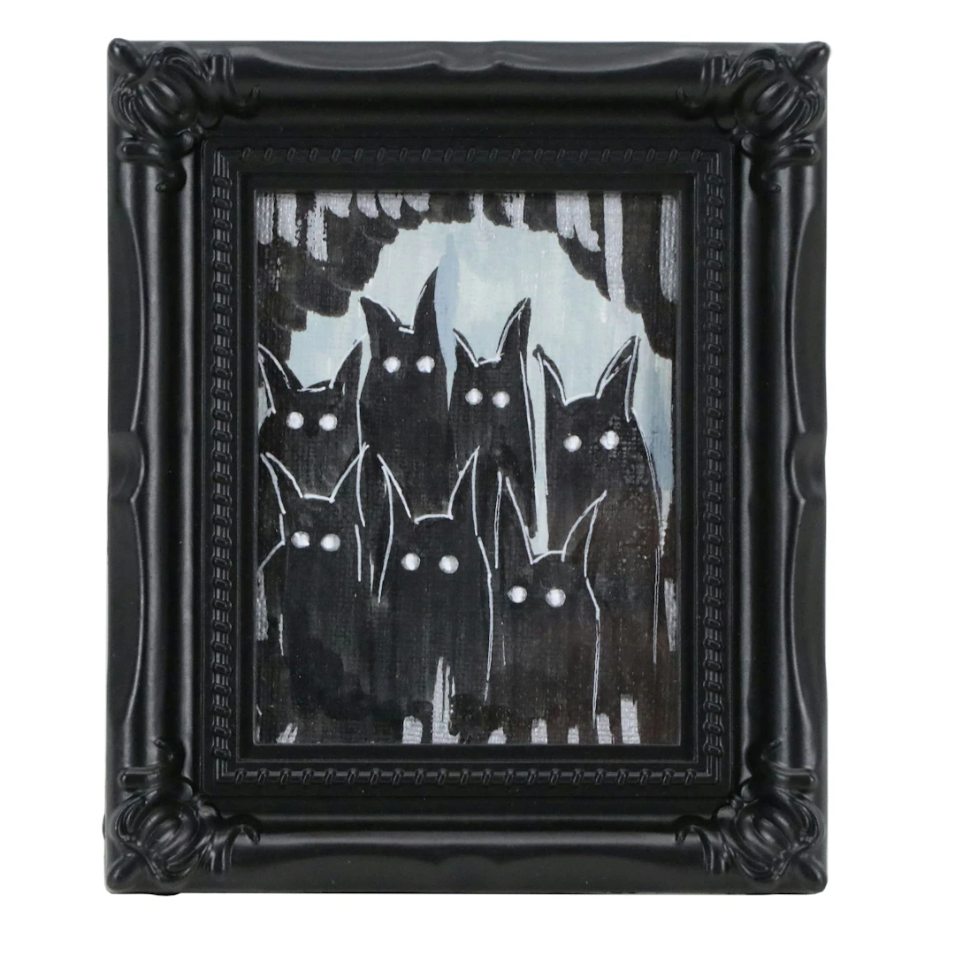 Nina Smit Miniature Nocturne Acrylic Painting of Cats, 2026