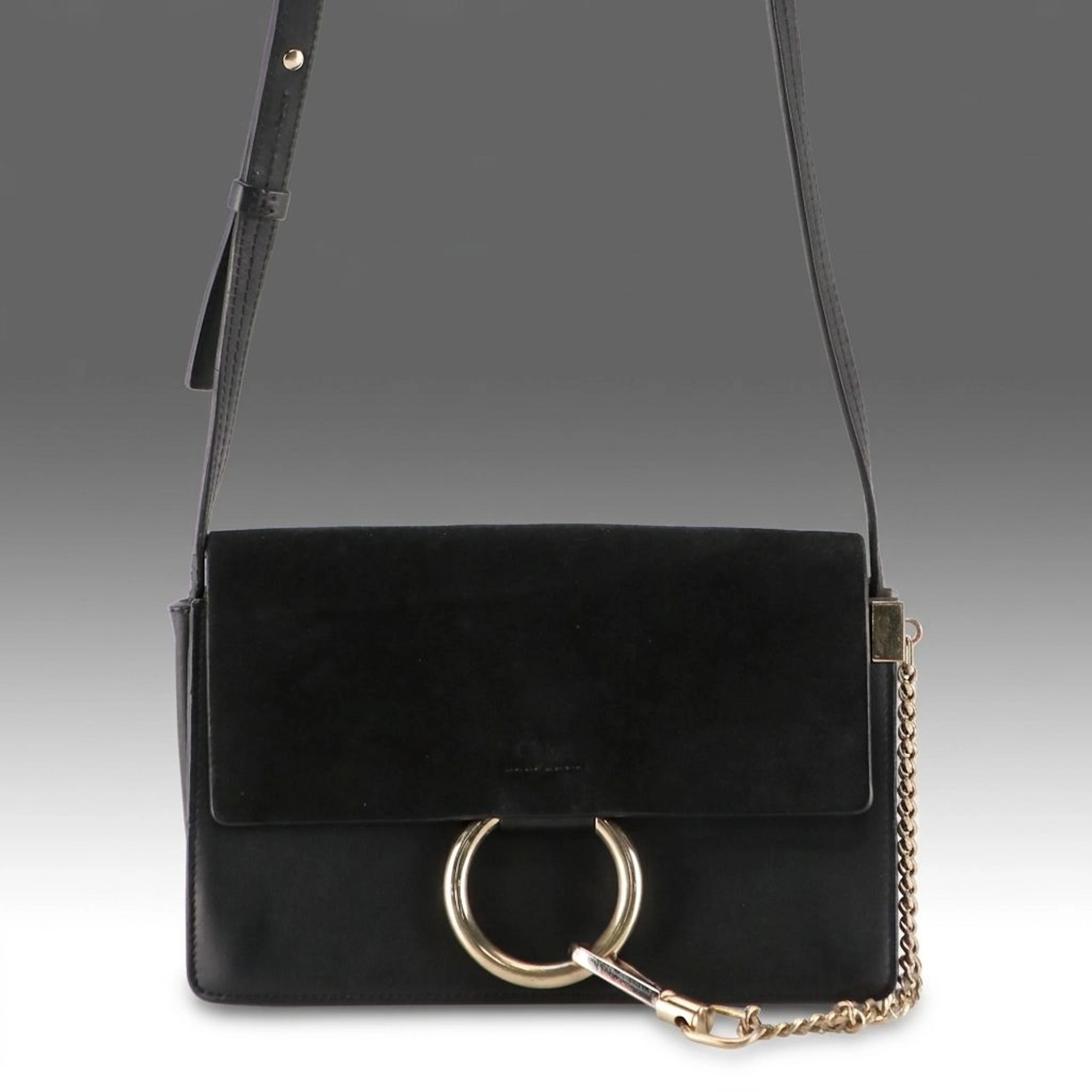 Chloé Small Faye Crossbody Bag in Black Calfskin Leather and Suede