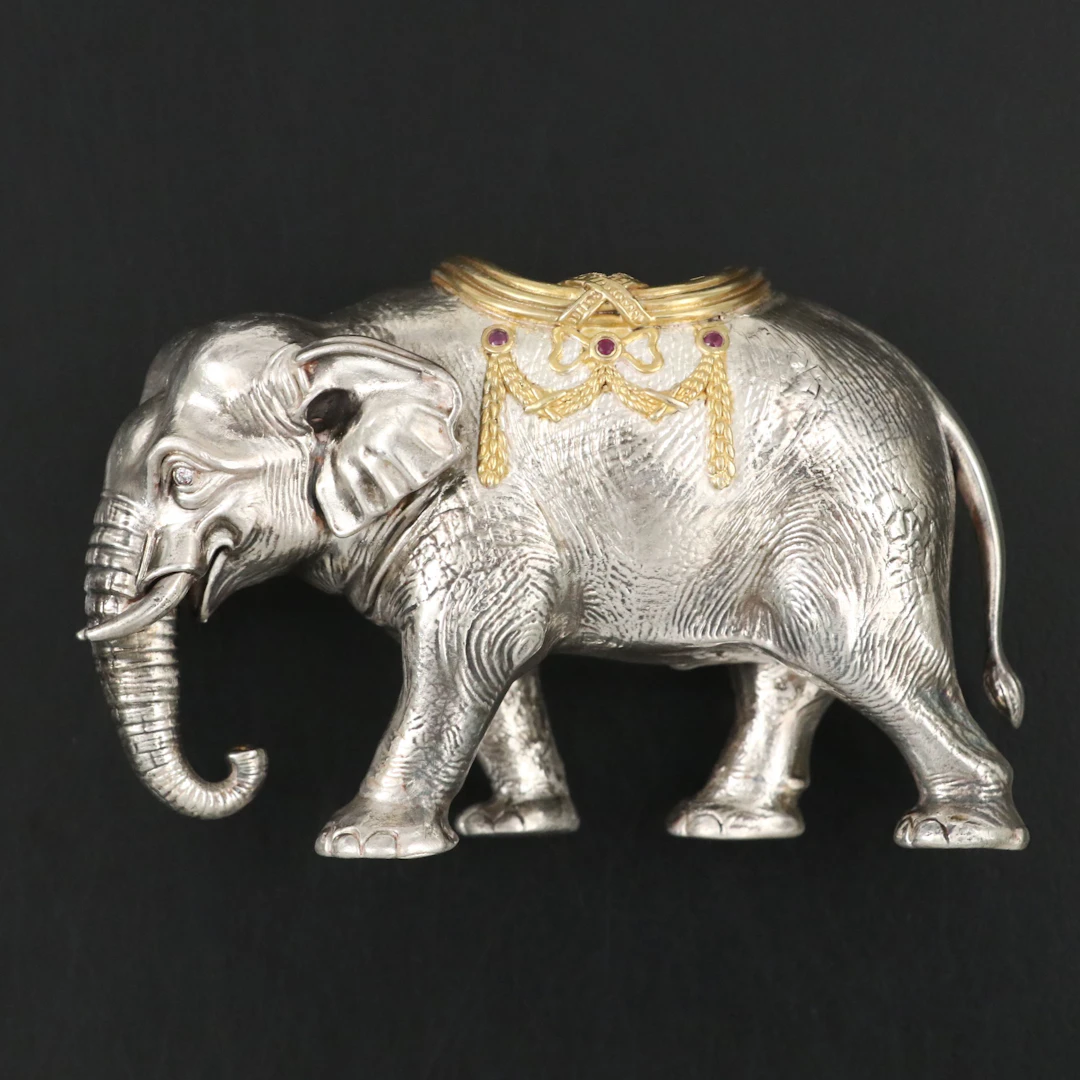 Russian 875 Silver Elephant with Diamond Eyes