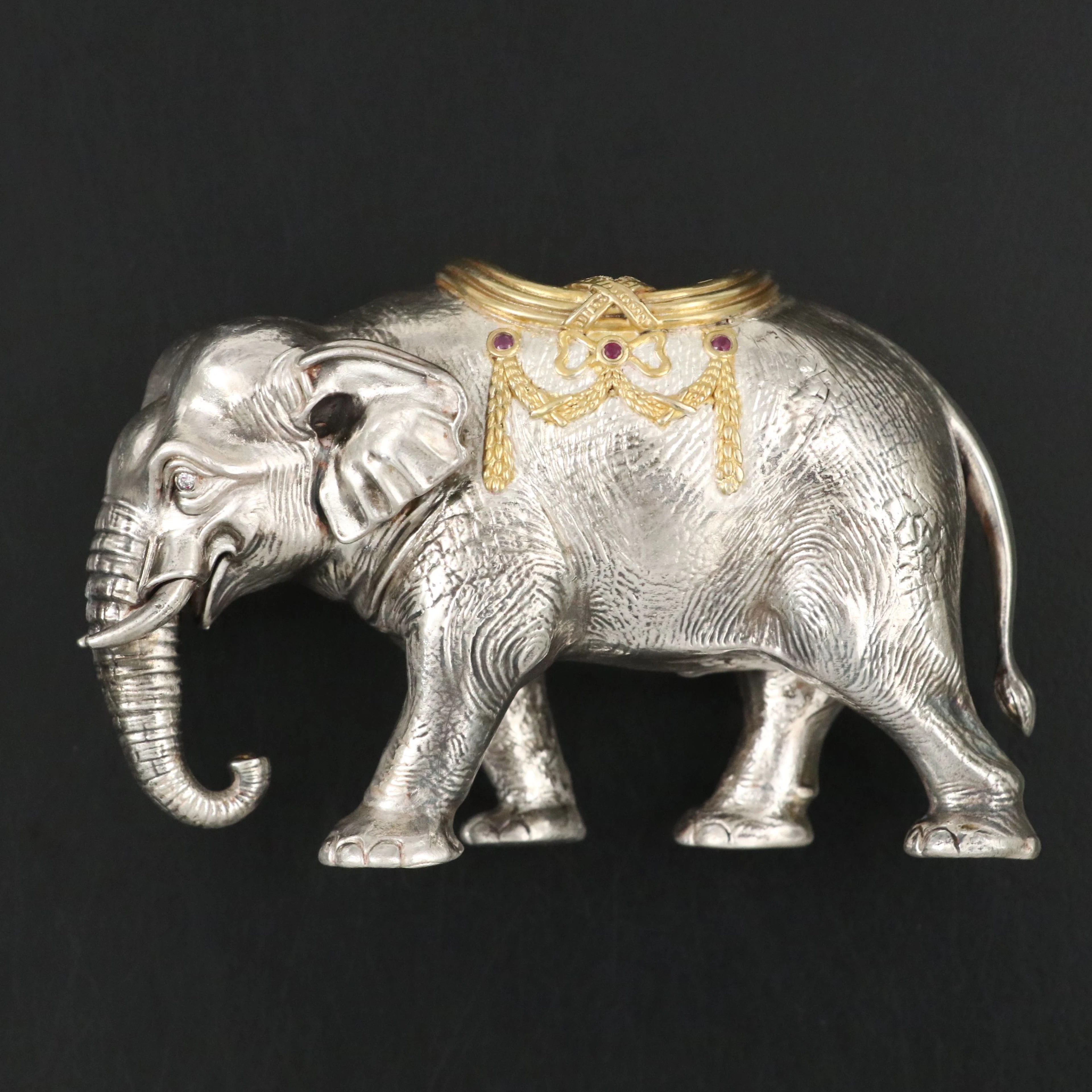 Russian 875 Silver Elephant with Diamond Eyes