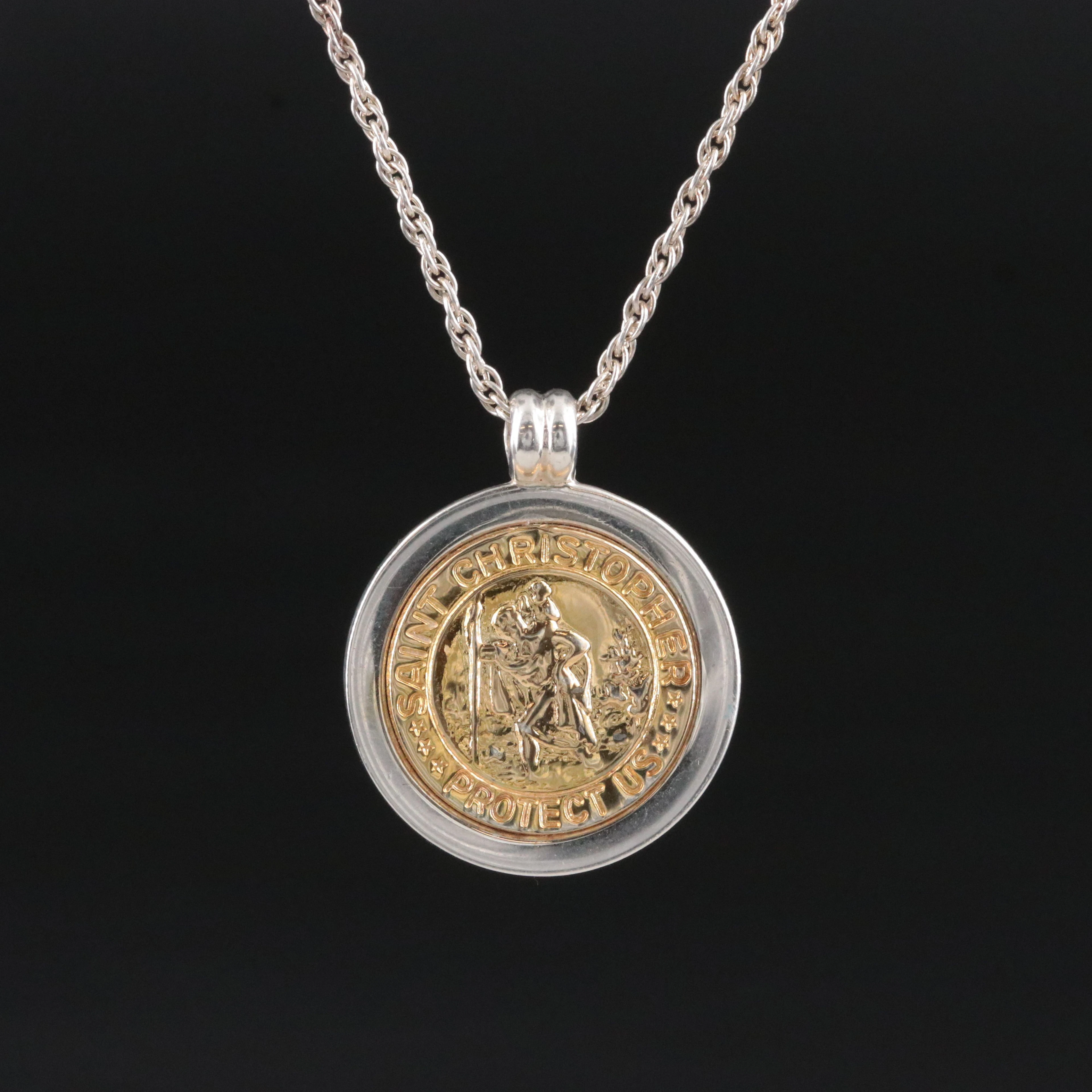 Tiffany & Co. 18K and Sterling Saint Christopher Medallion Necklace