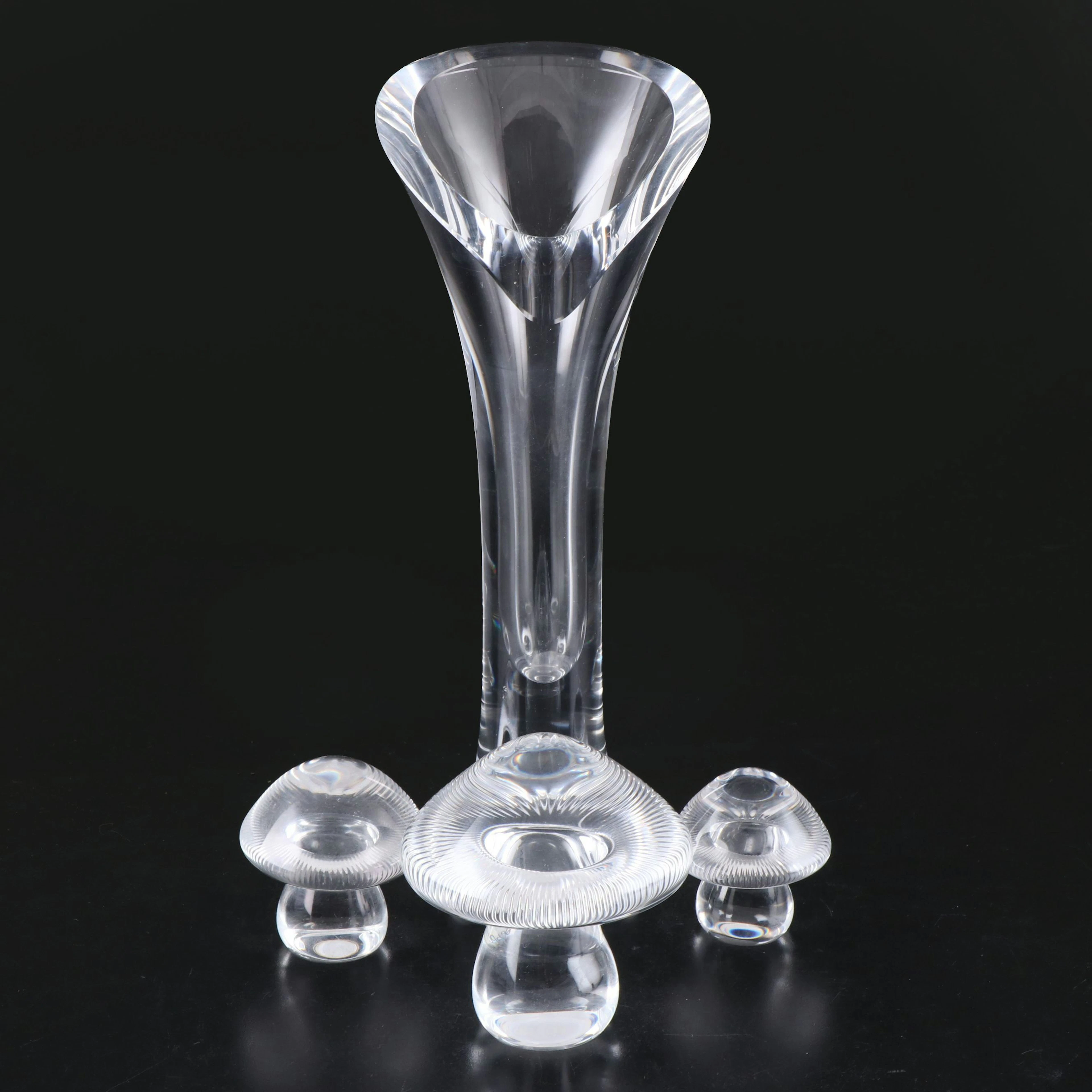 Hoya Crystal Vase and Mushroom Paperweights