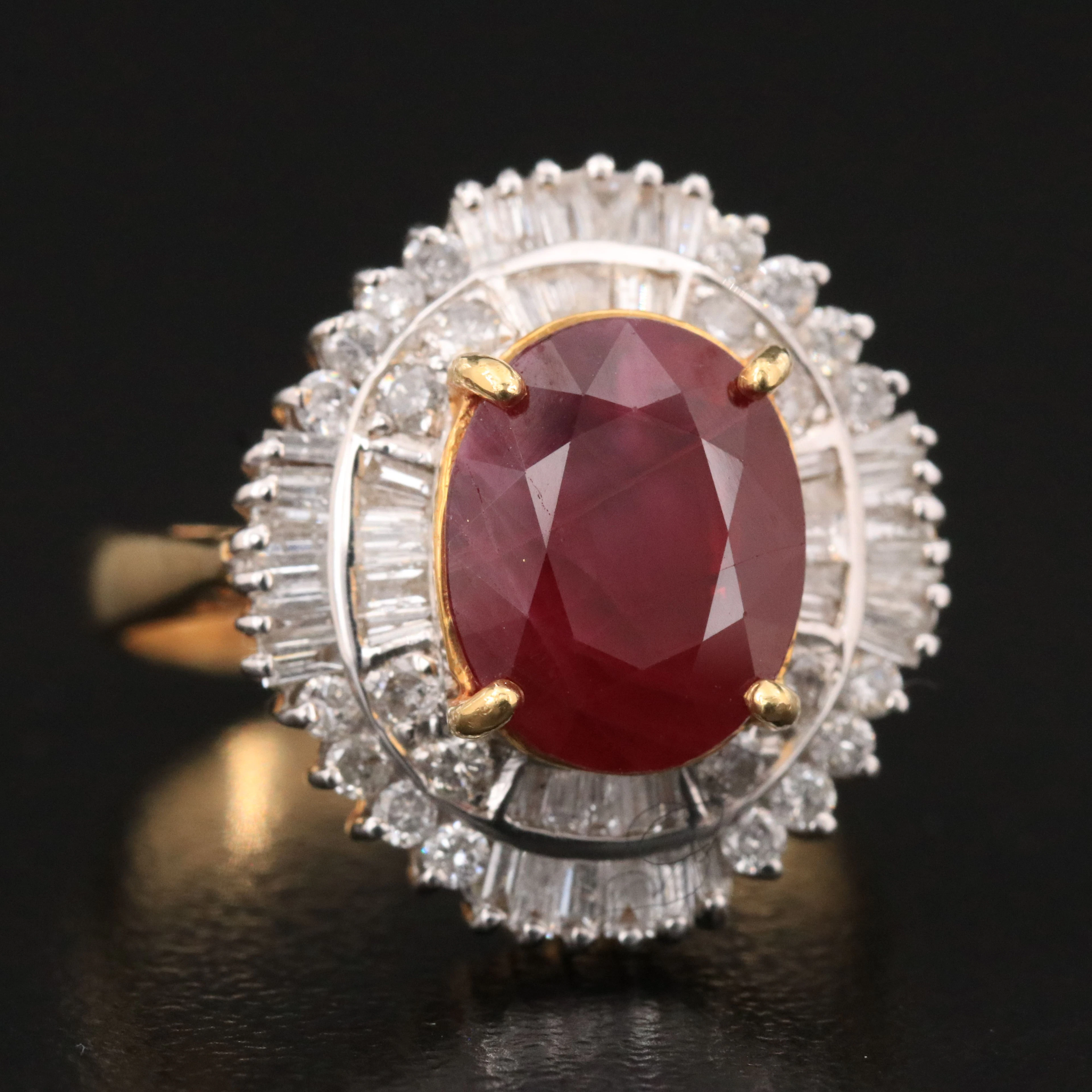 18K 3.34 CT Ruby Ring with 1.06 CTW Diamond Halo