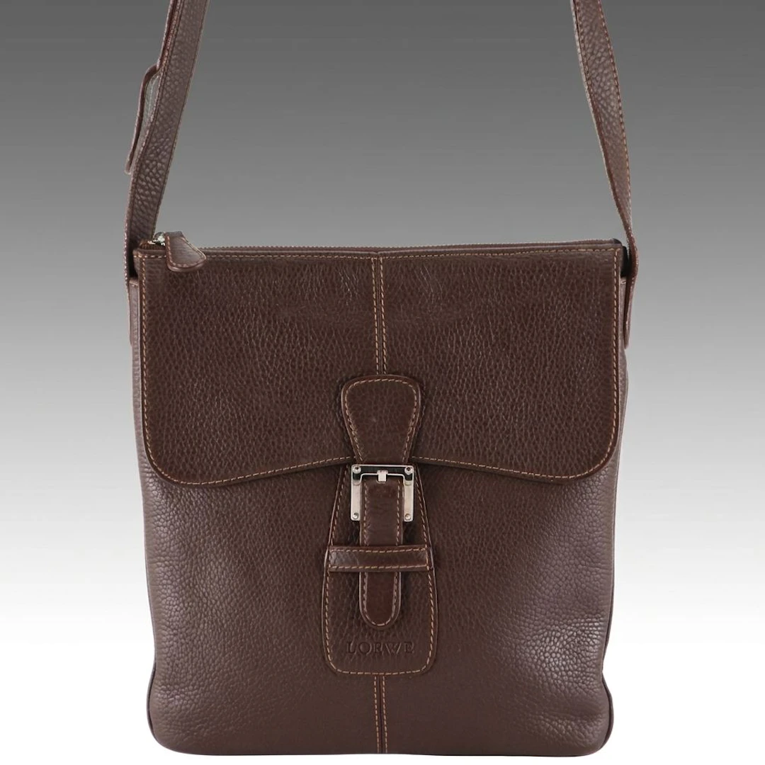 Loewe Brown Calfskin Grain Leather Messenger Bag