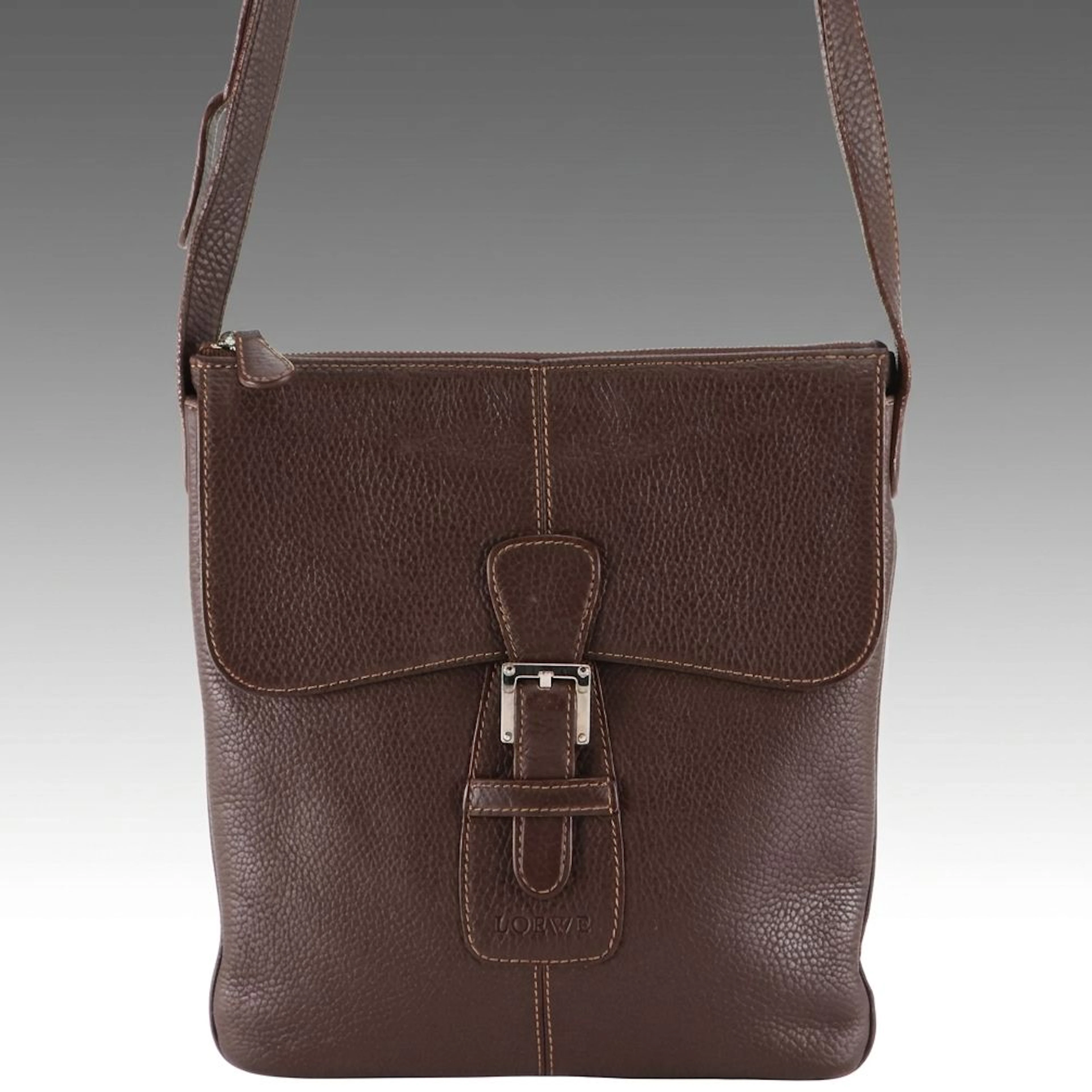 Loewe Brown Calfskin Grain Leather Messenger Bag