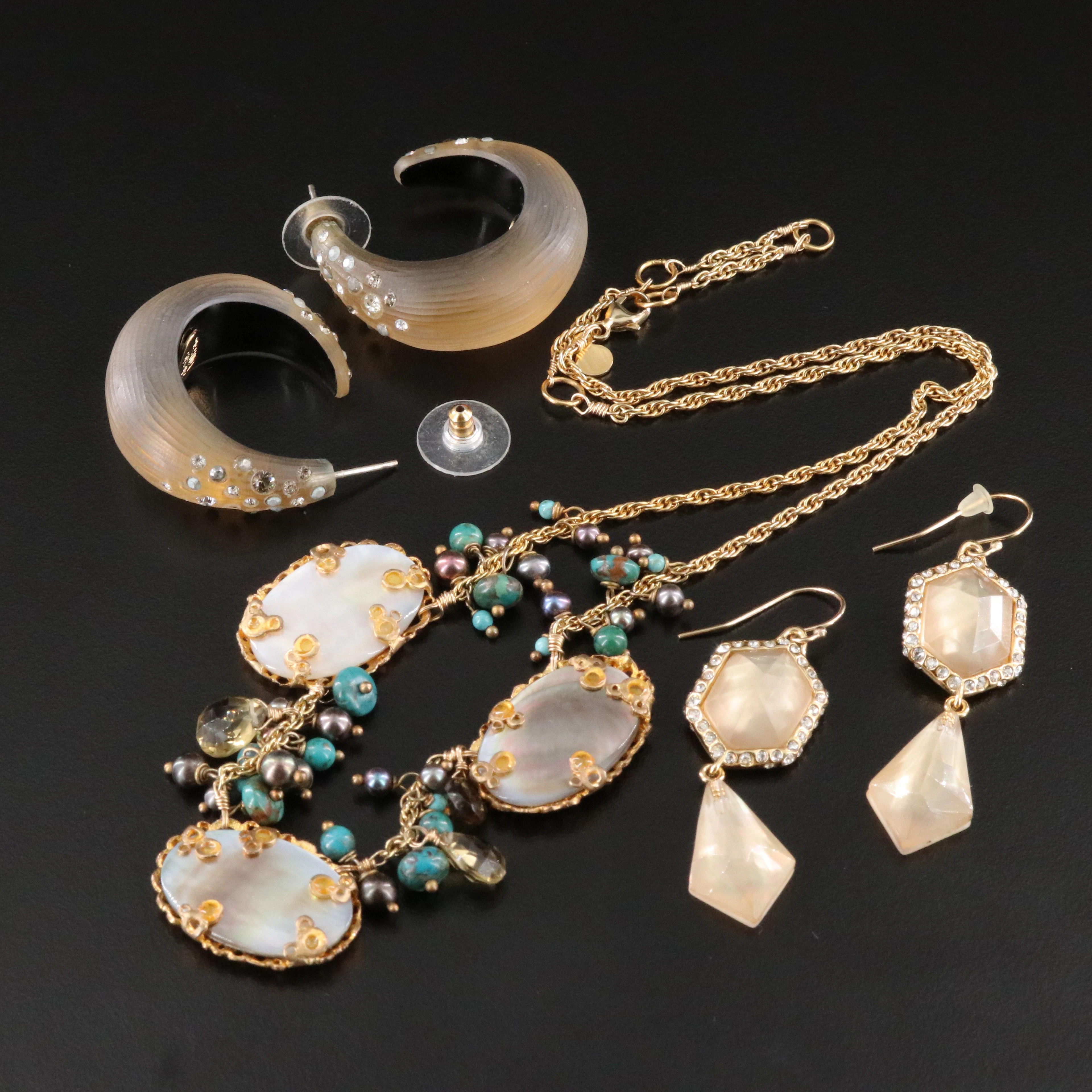 Alexis Bittar Necklace and Earrings Ft. Sterling, Lucite and Mother-of-Pearl