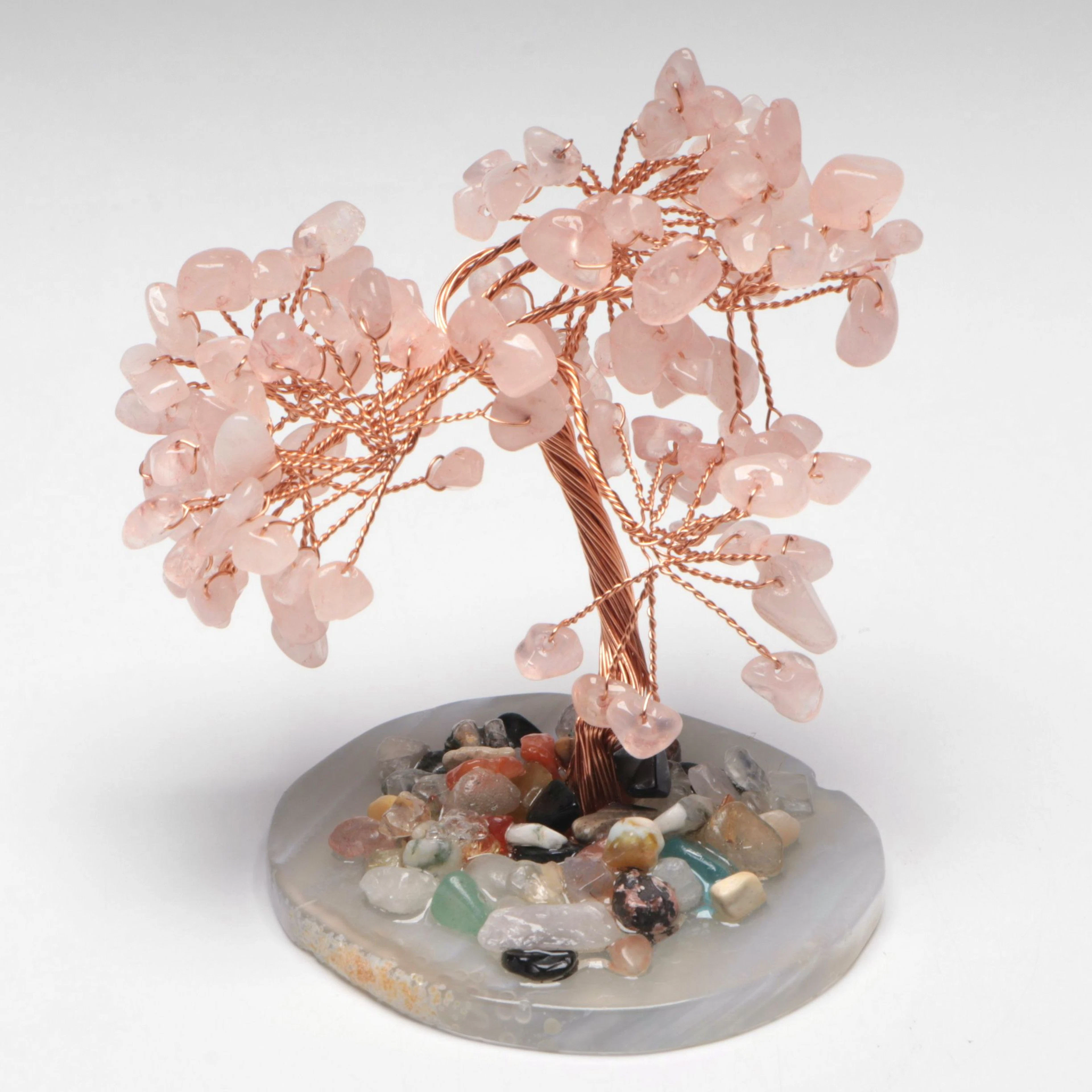 Rutilated Quartz and Agate Specimen with Rose Quartz Tree