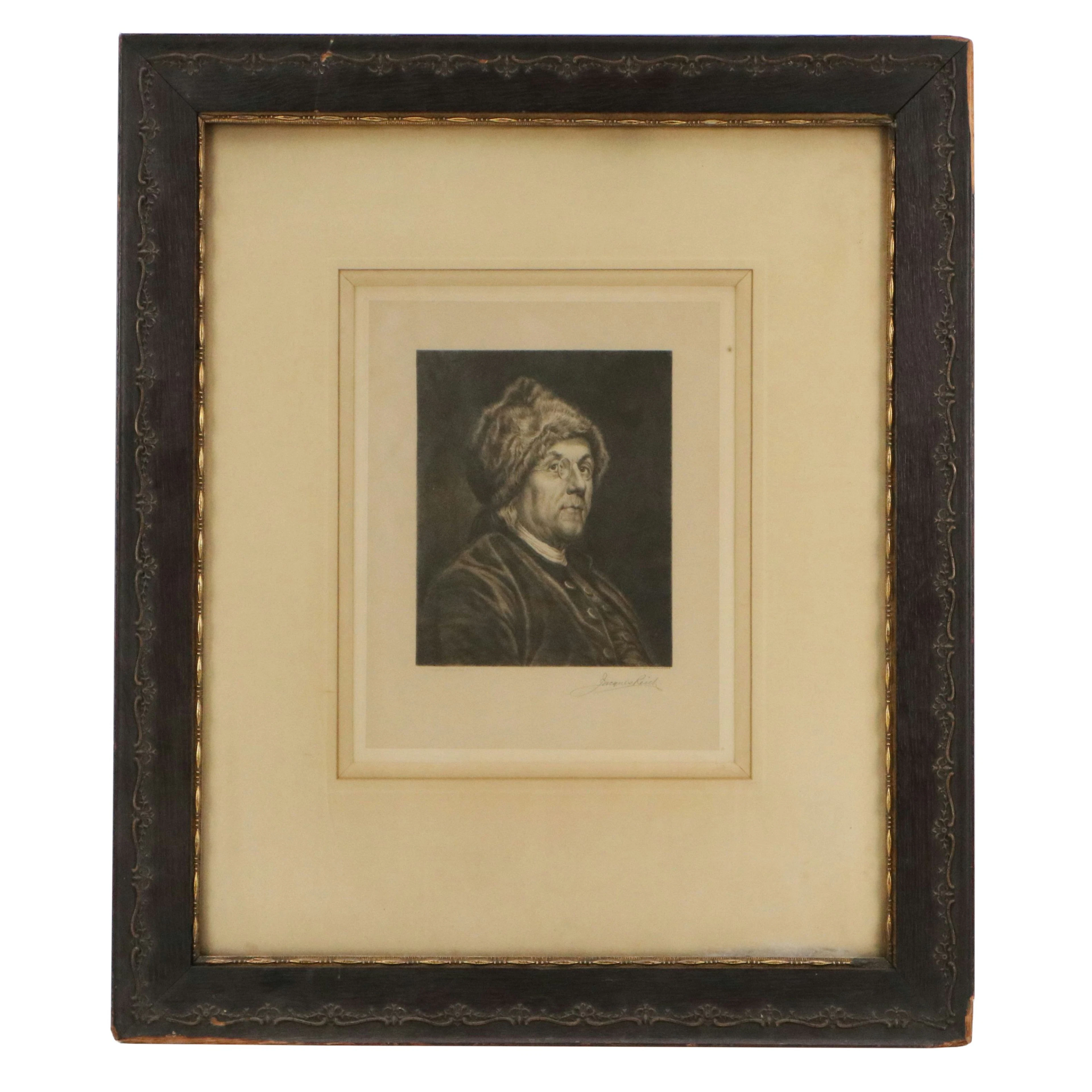 Jacques Reich Portrait Etching of Benjamin Franklin, 1904