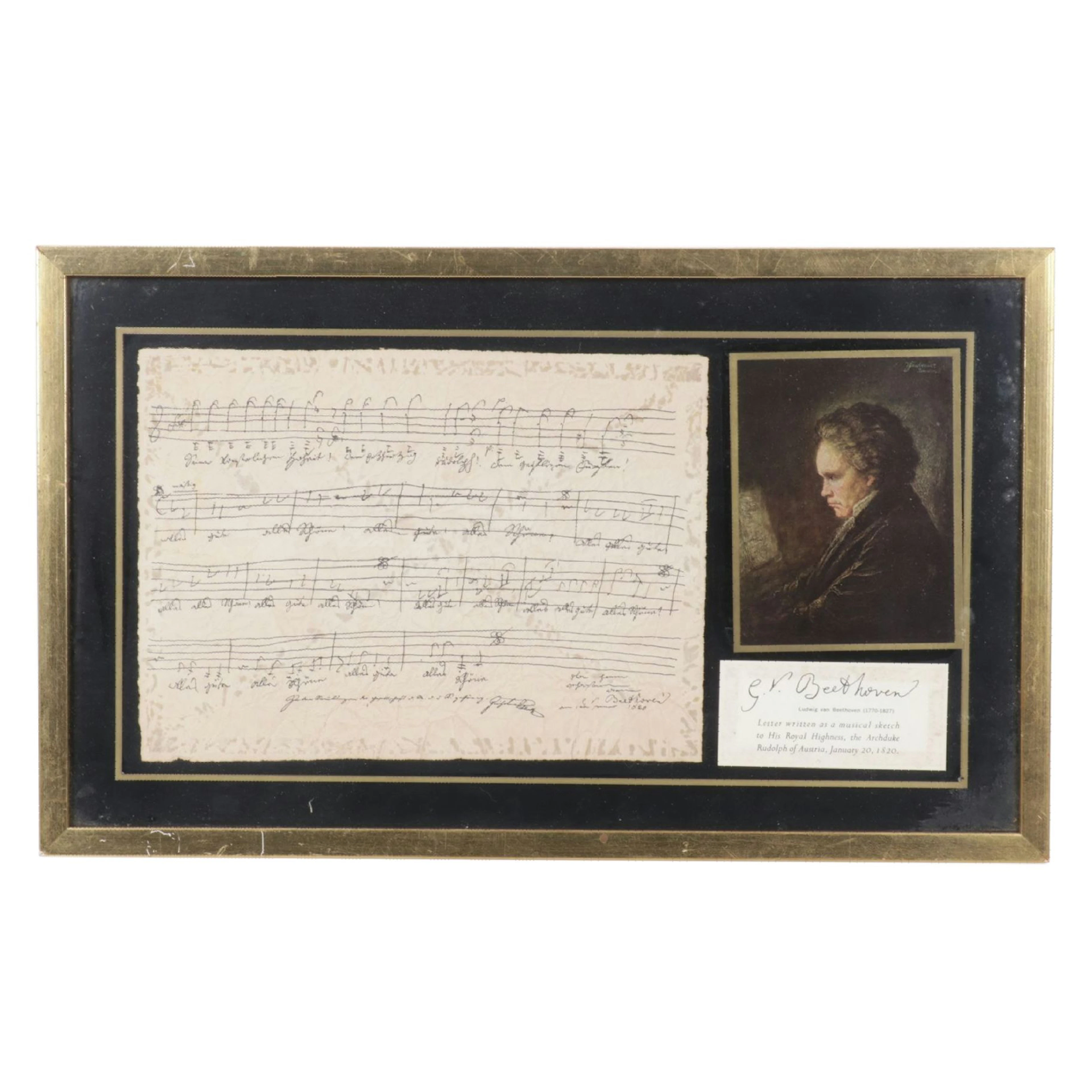 Ludwig van Beethoven Memorabilia Print of Letter Written as a Musical Sketch