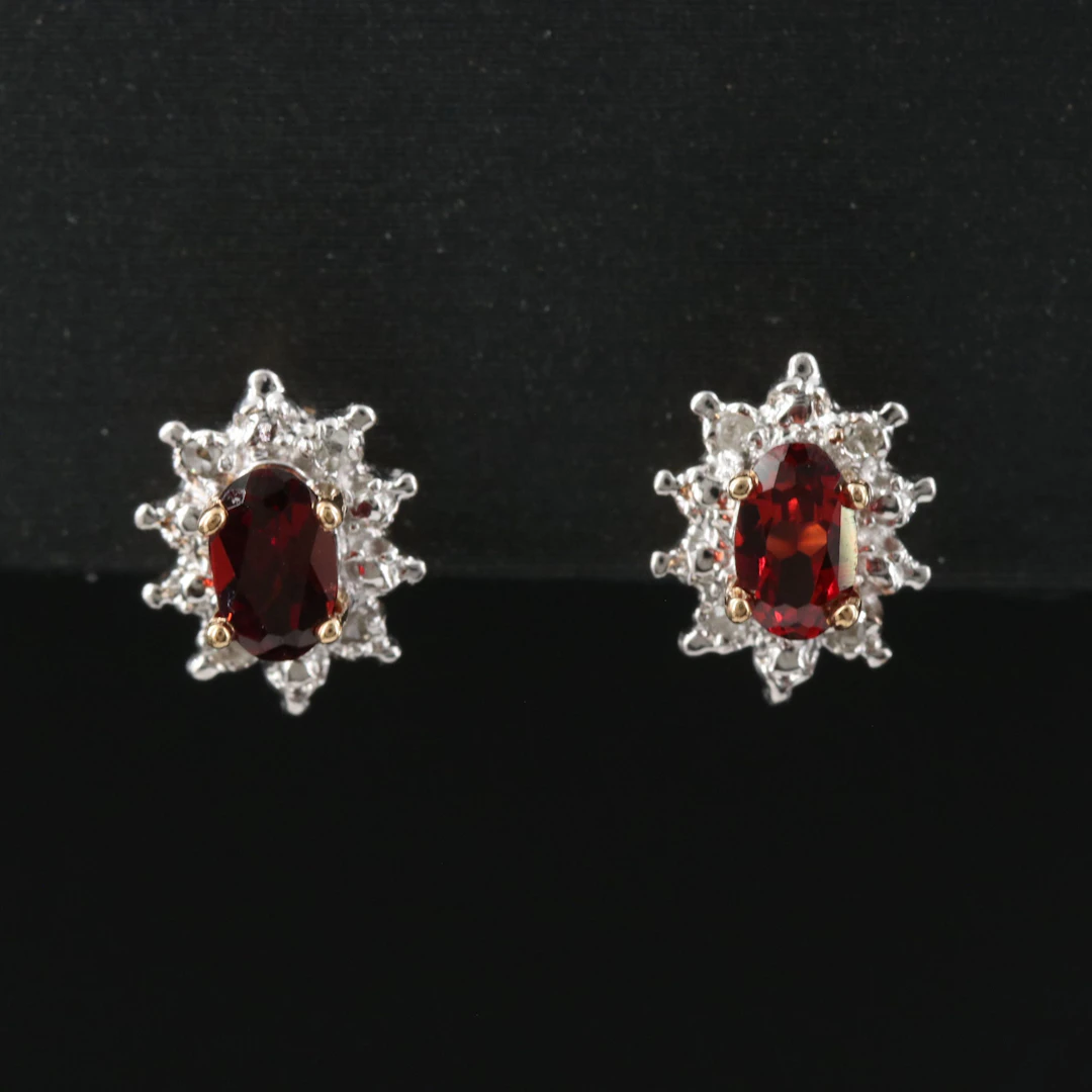 10K Garnet and Diamond Earrings