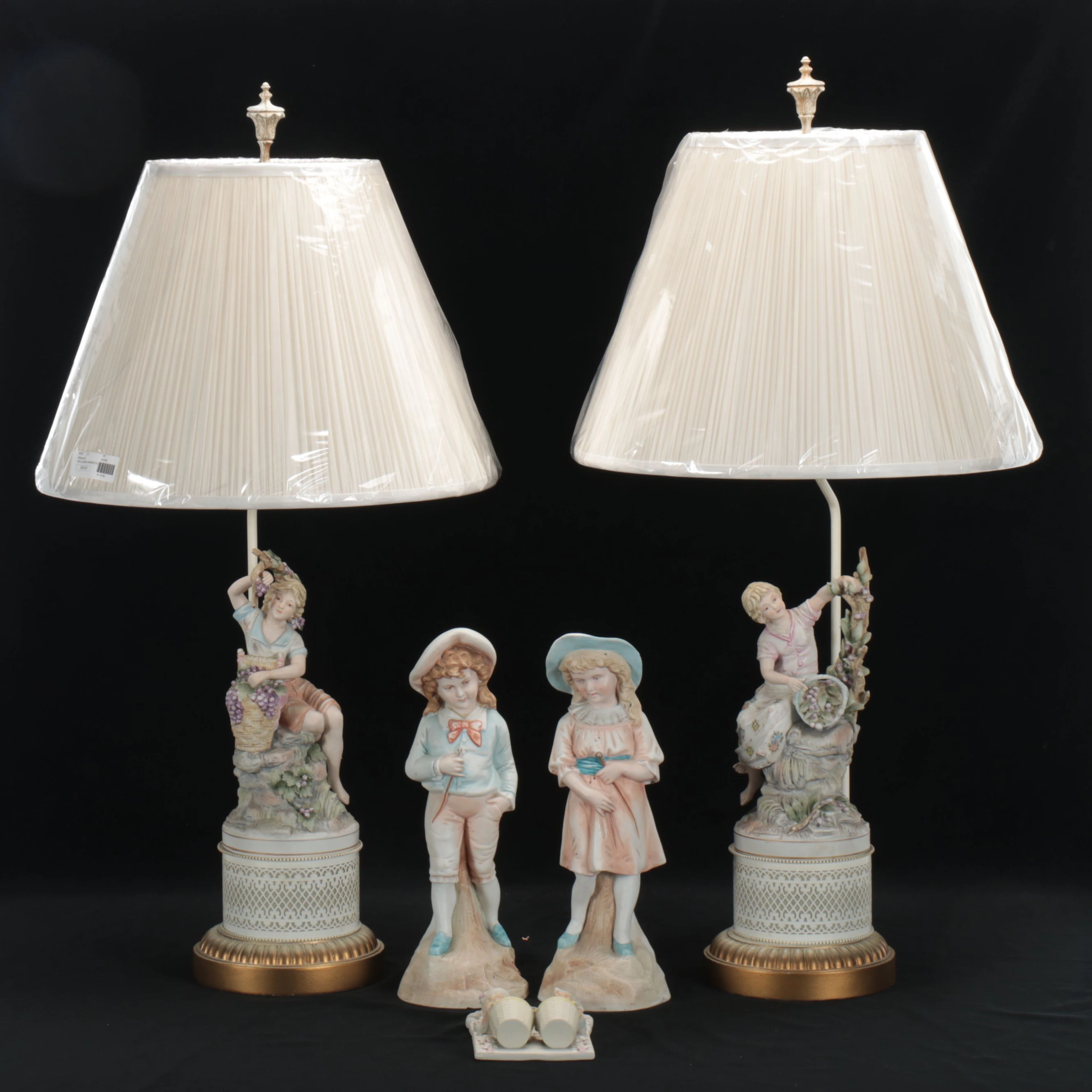 Bisque Porcelain Figural Table Lamps and More Figurines