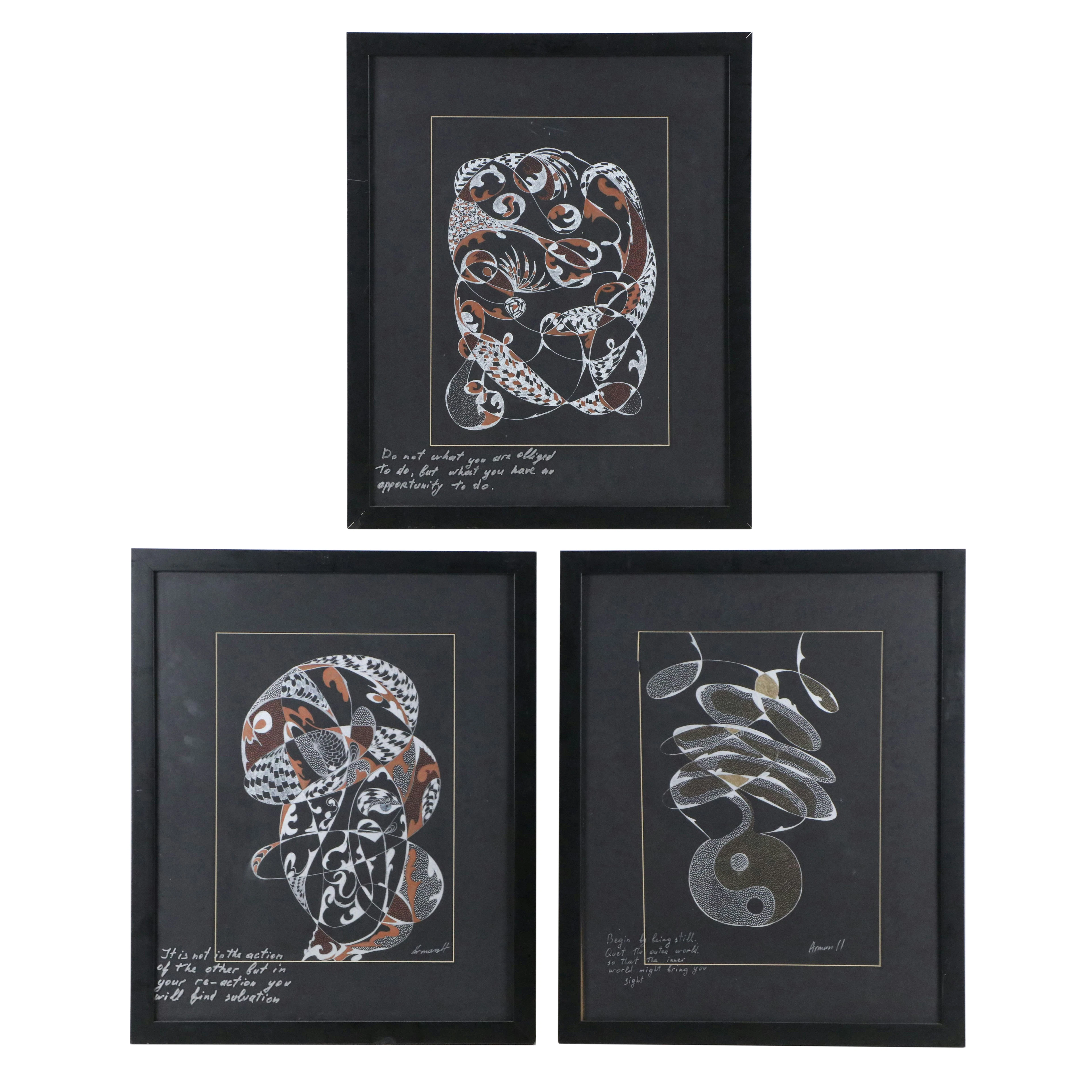 Abstract Mixed Media Drawings with Written Text on Glazing