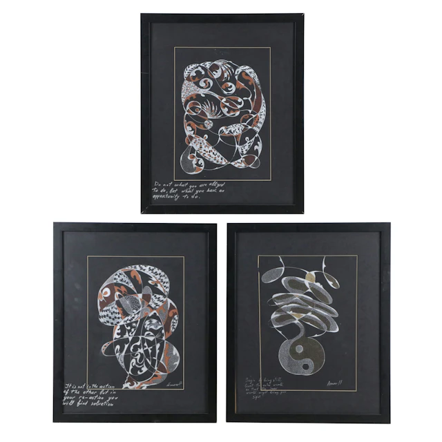 Abstract Mixed Media Drawings with Written Text on Glazing