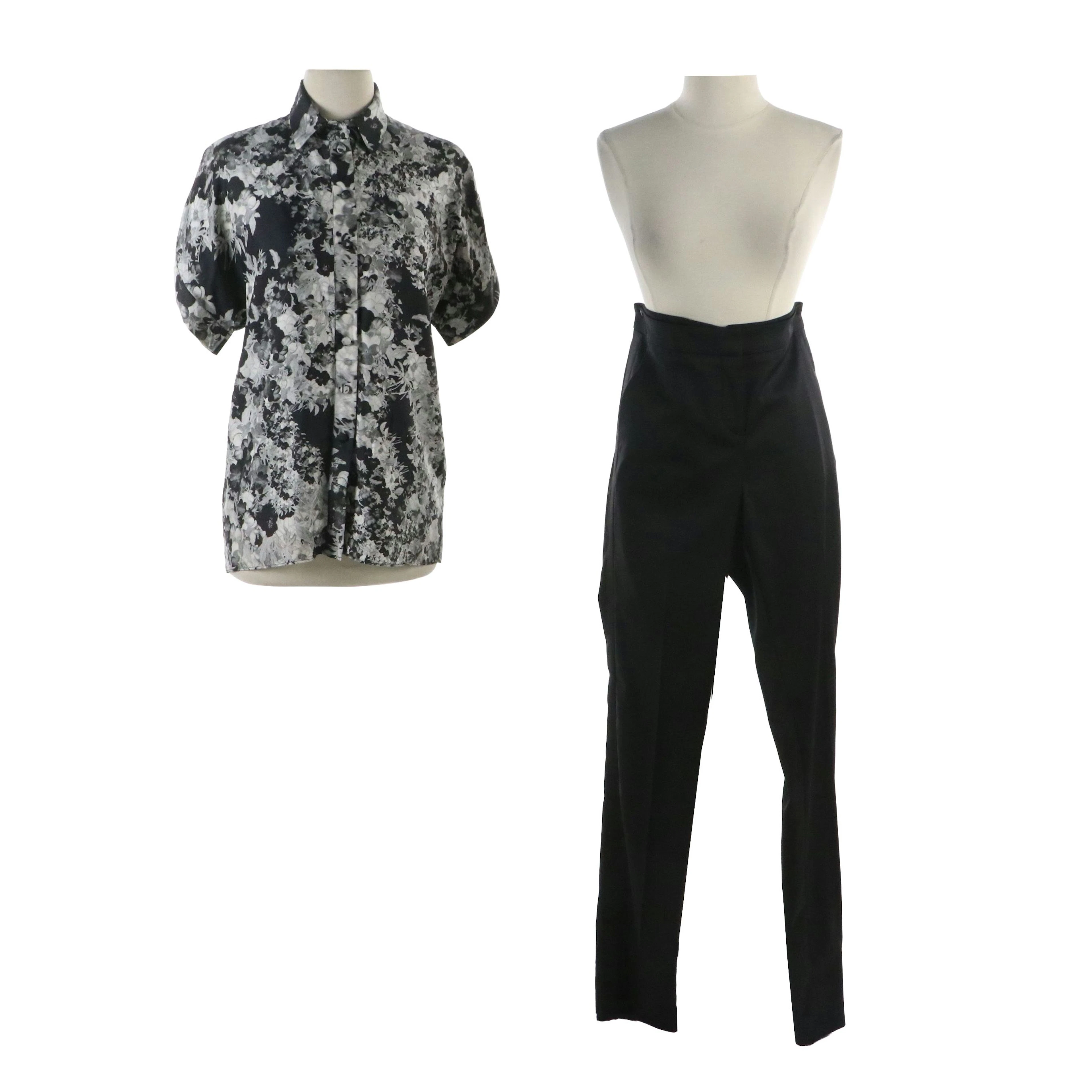 Erdem Floral Print Shirt and Hugo Boss Black Wool Blend Tuxedo Trousers