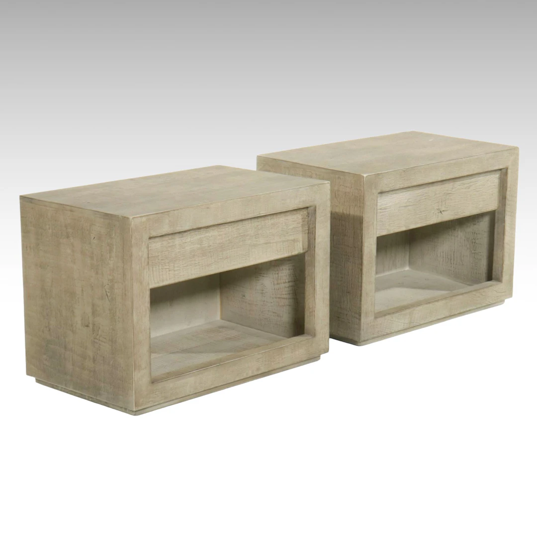 Restoration Hardware Weathered Oak Nightstands, Pair, 21st Century