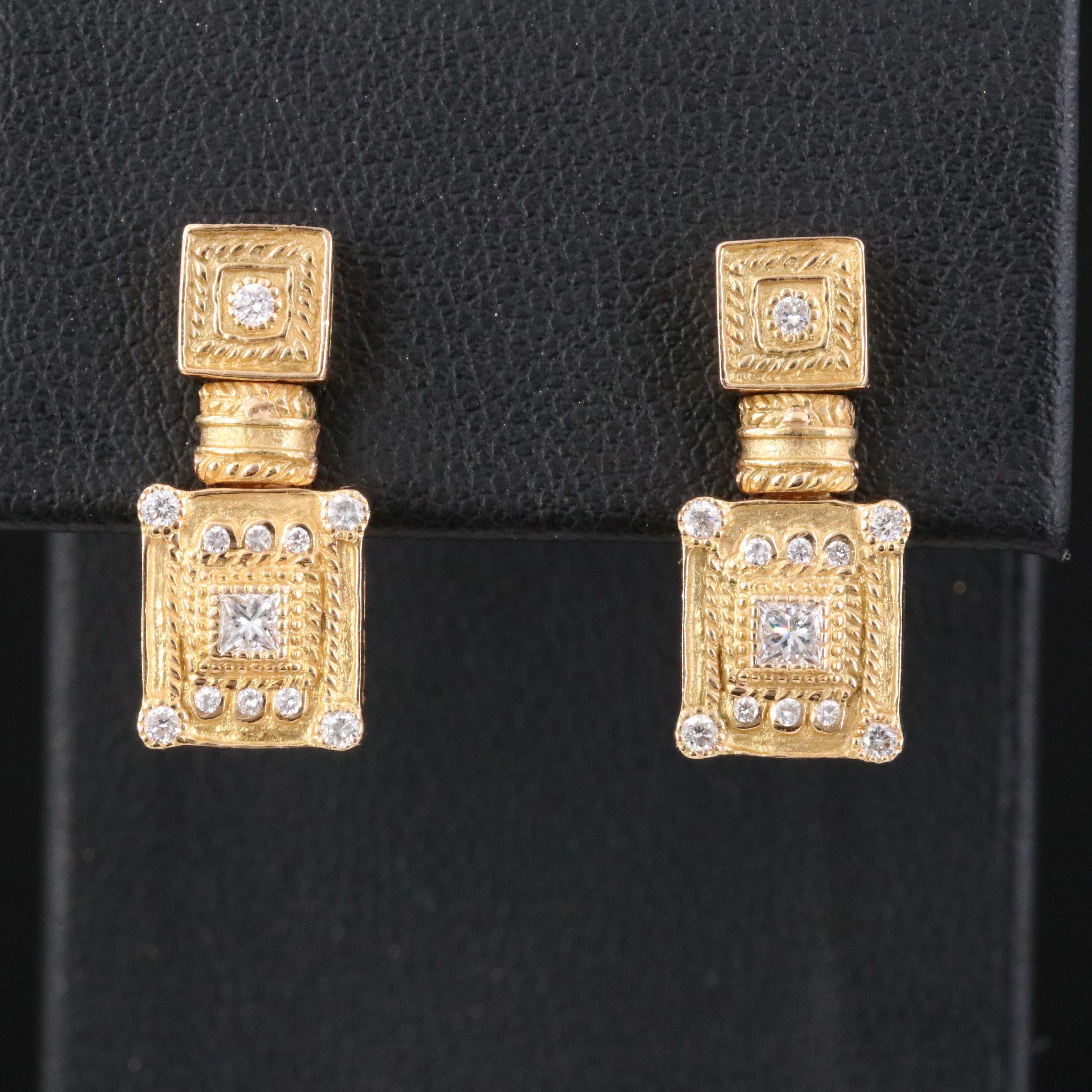 Charriol 18K 0.33 CTW Diamond Square Drop Earrings