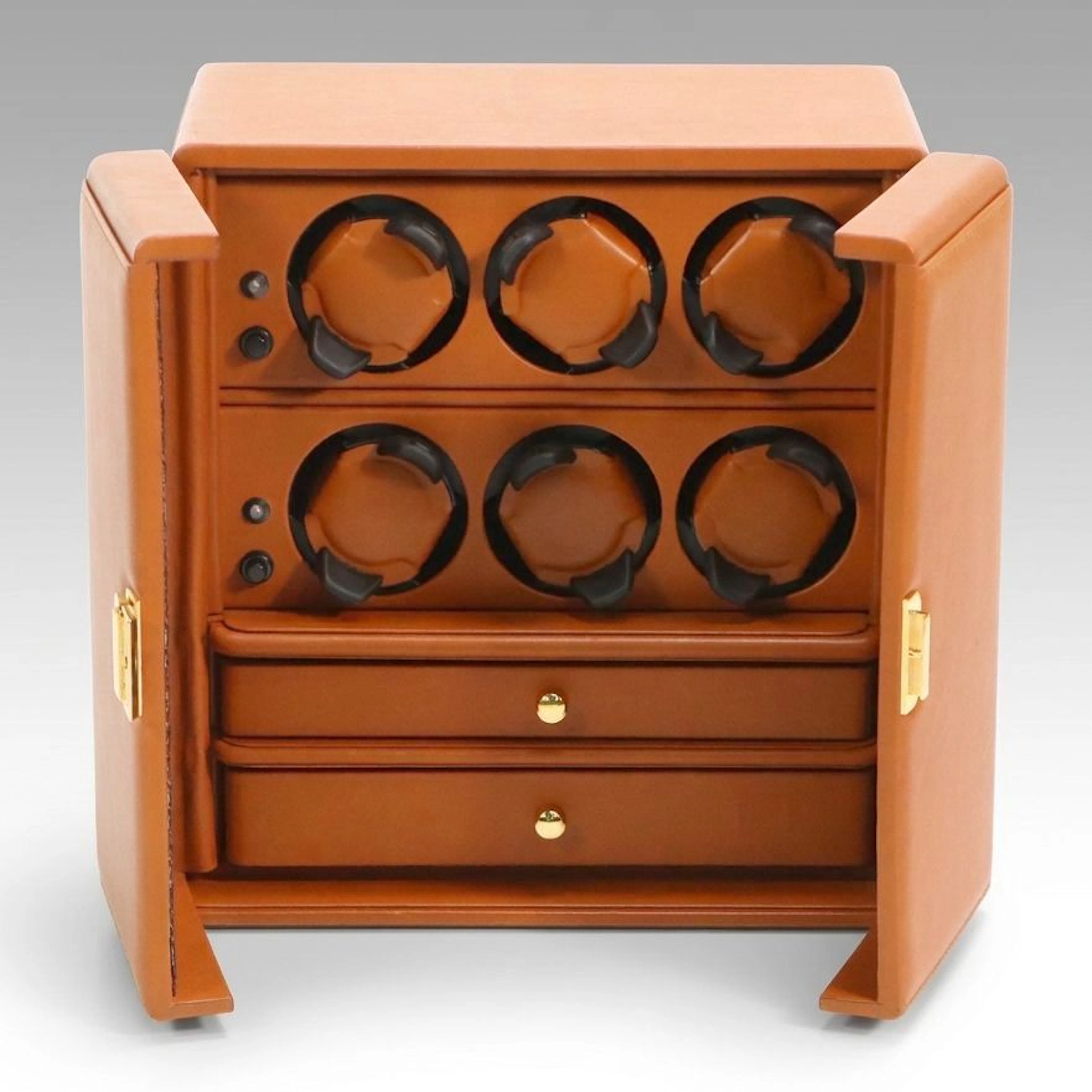 Scatola del Tempo Leather Cased Watch Winder and Jewelry Fold-Out Box