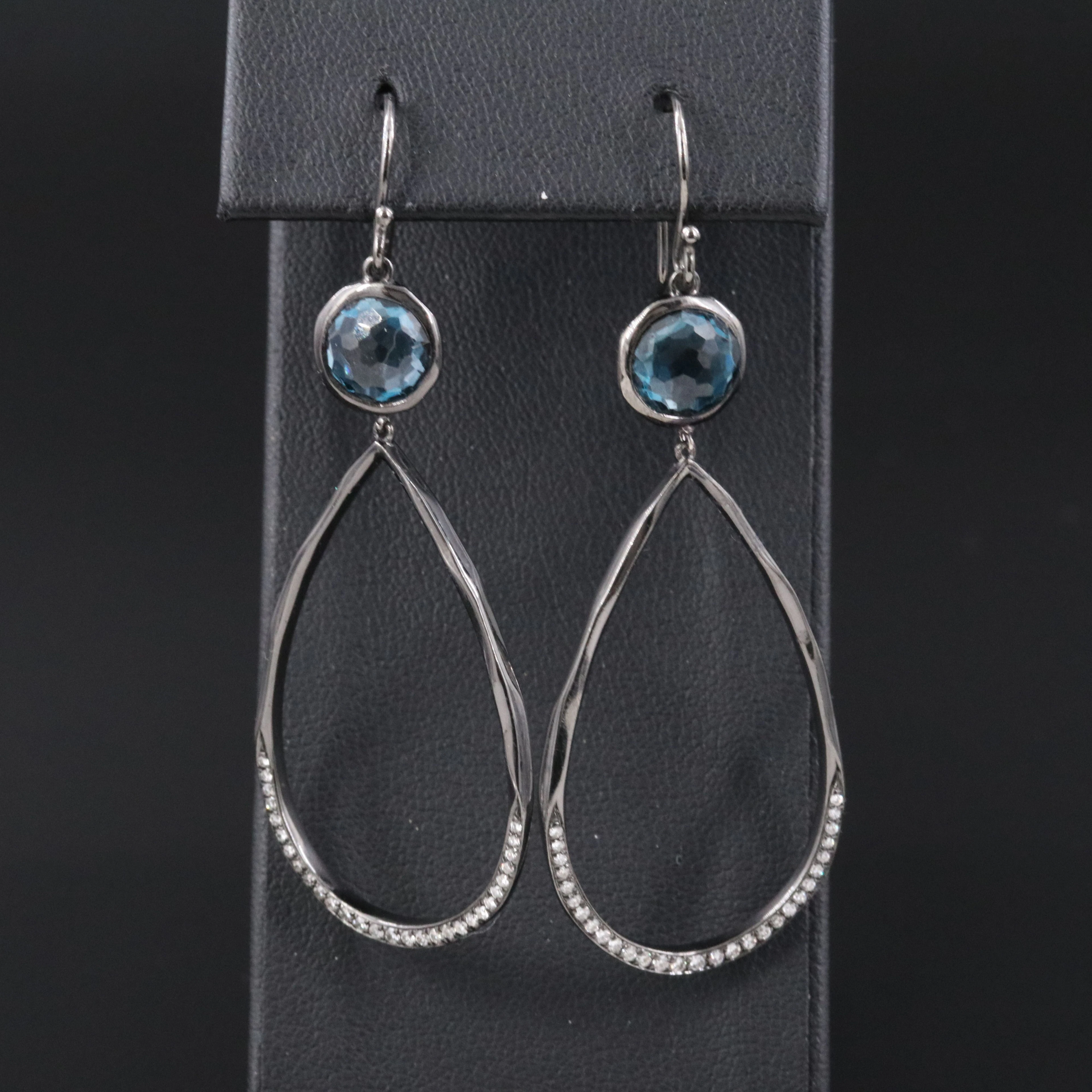 Ippolita Darkened Silver Blue Topaz and 0.29 CTW Diamond Teardrop Earrings