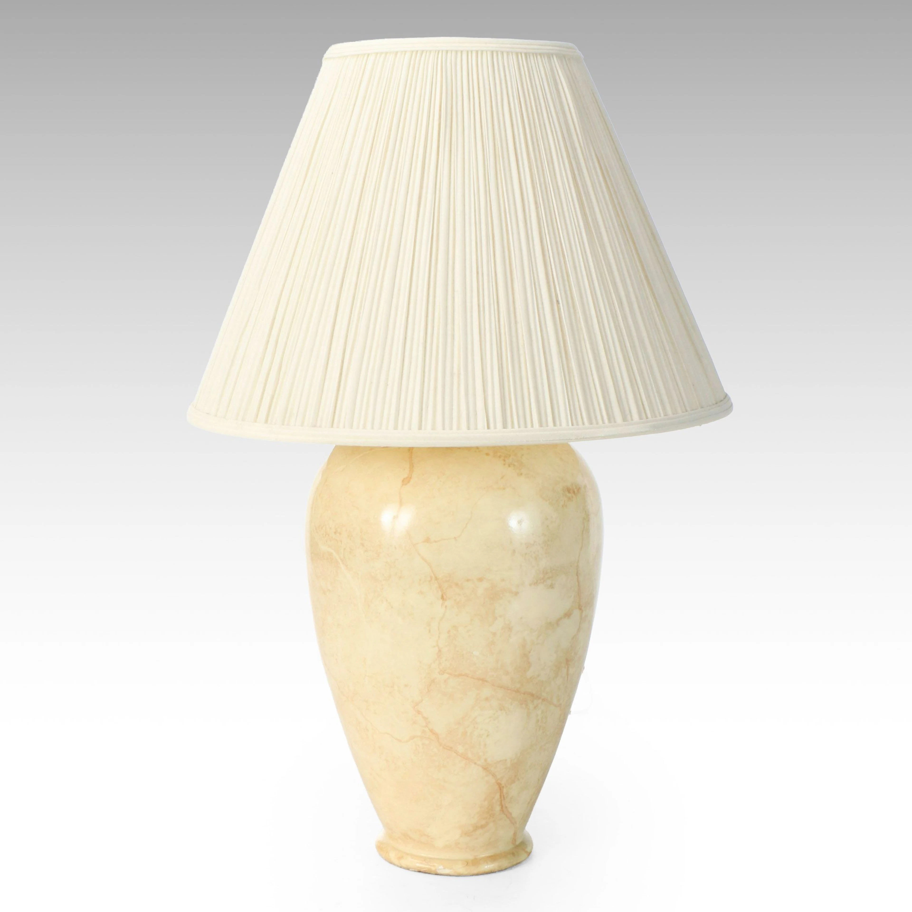 Vintage Marbleized Ceramic Table Lamp with Pleated Shade