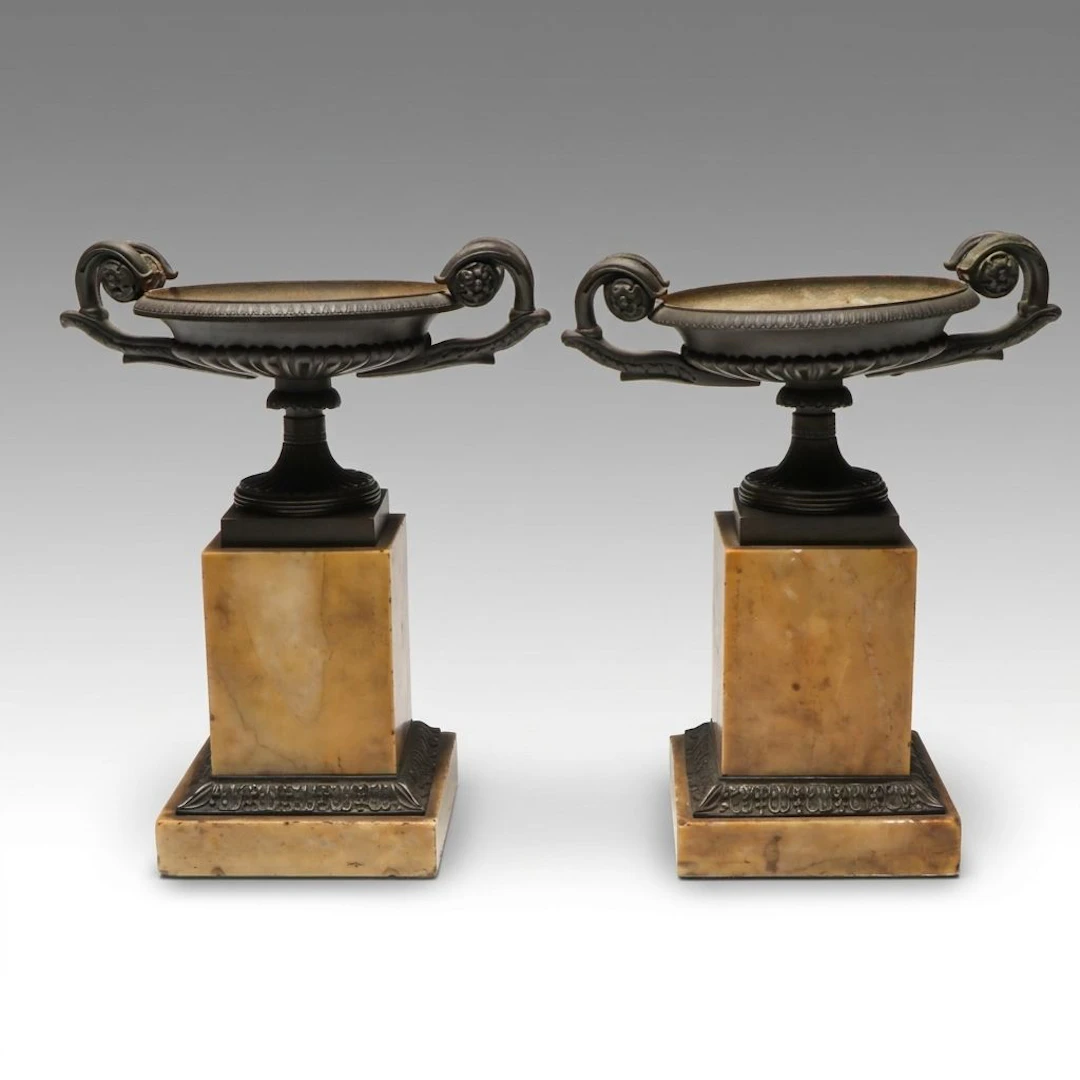 Pair of Grand Tour Bronze and Marble Tazzas, 19th Century