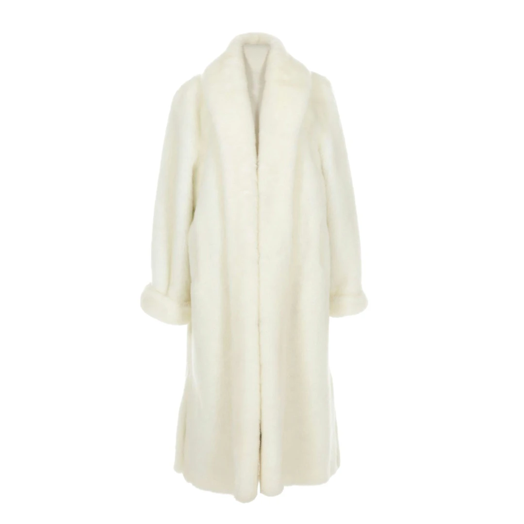 Ms. Divine White Faux Mink Fur Long Coat, 1990s
